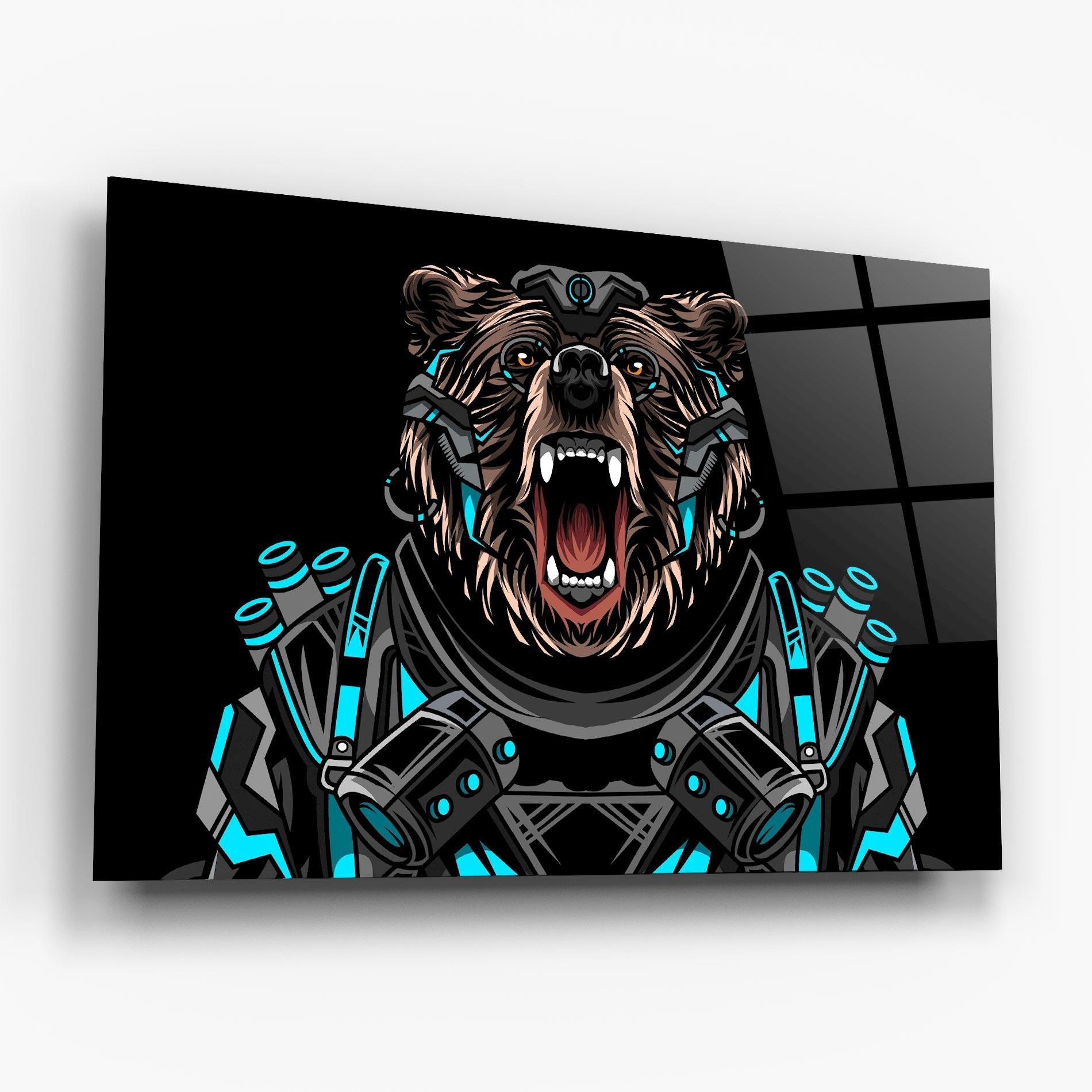 Стъклена картина Black Cyborg Bear mockup 6