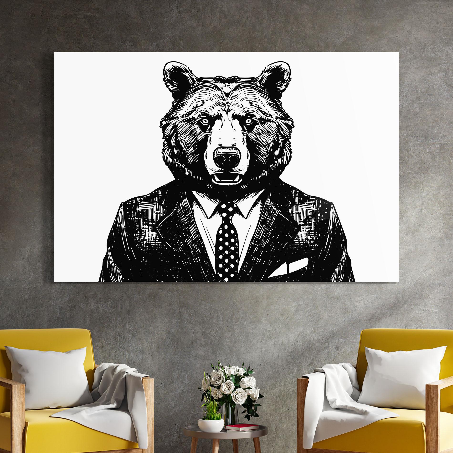 Стъклена картина Bear In Suit mockup 4