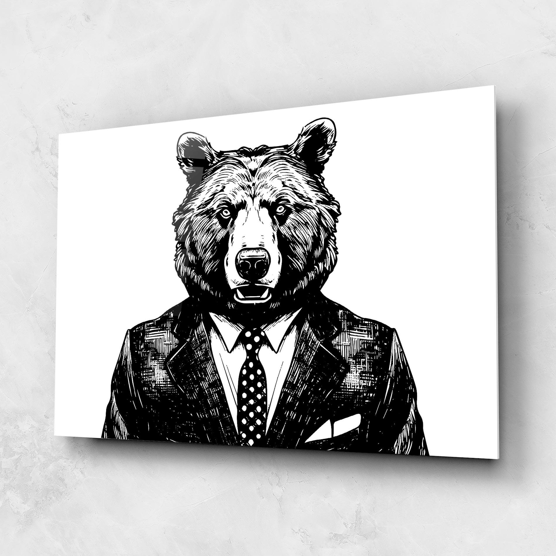 Стъклена картина Bear In Suit mockup 1