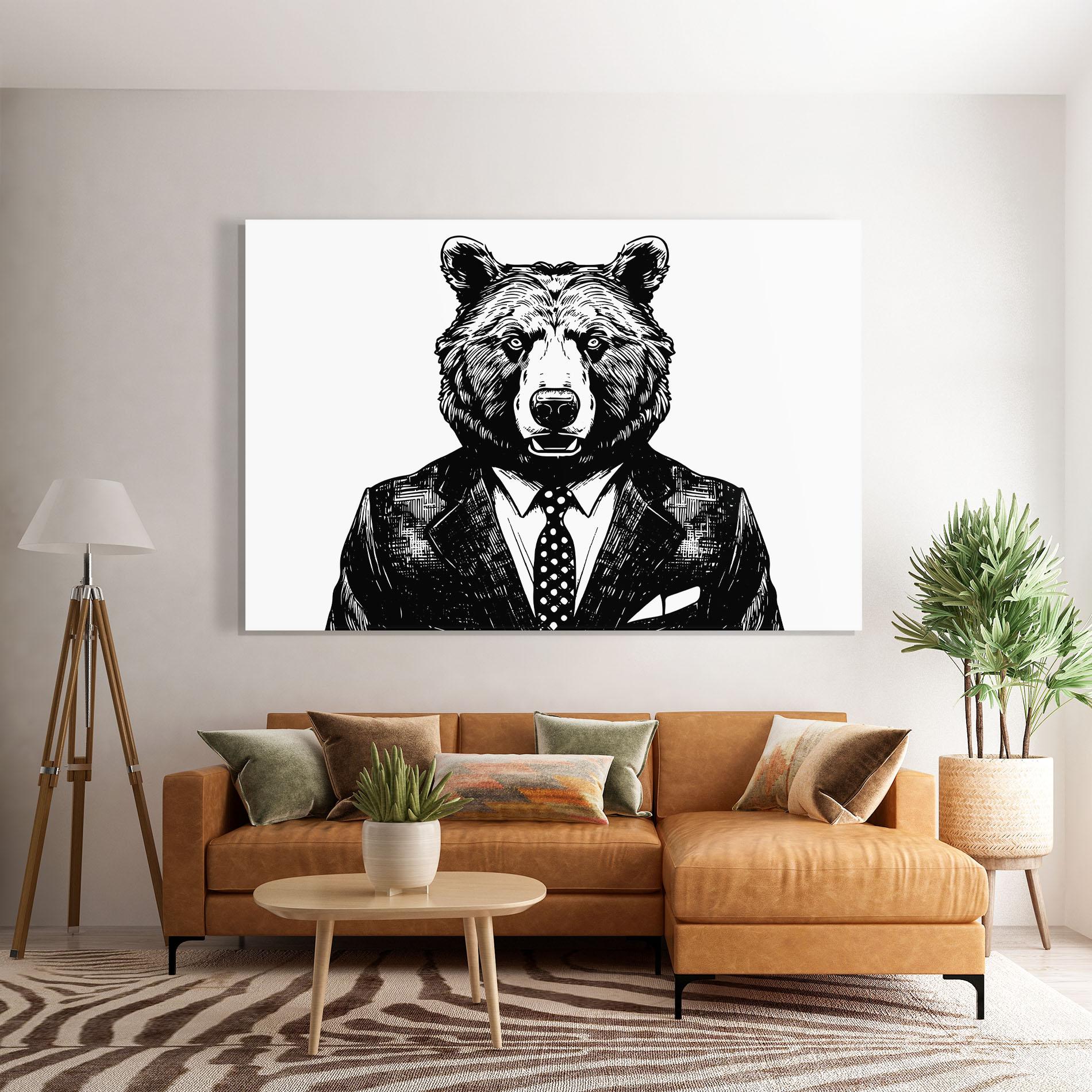 Стъклена картина Bear In Suit mockup 7