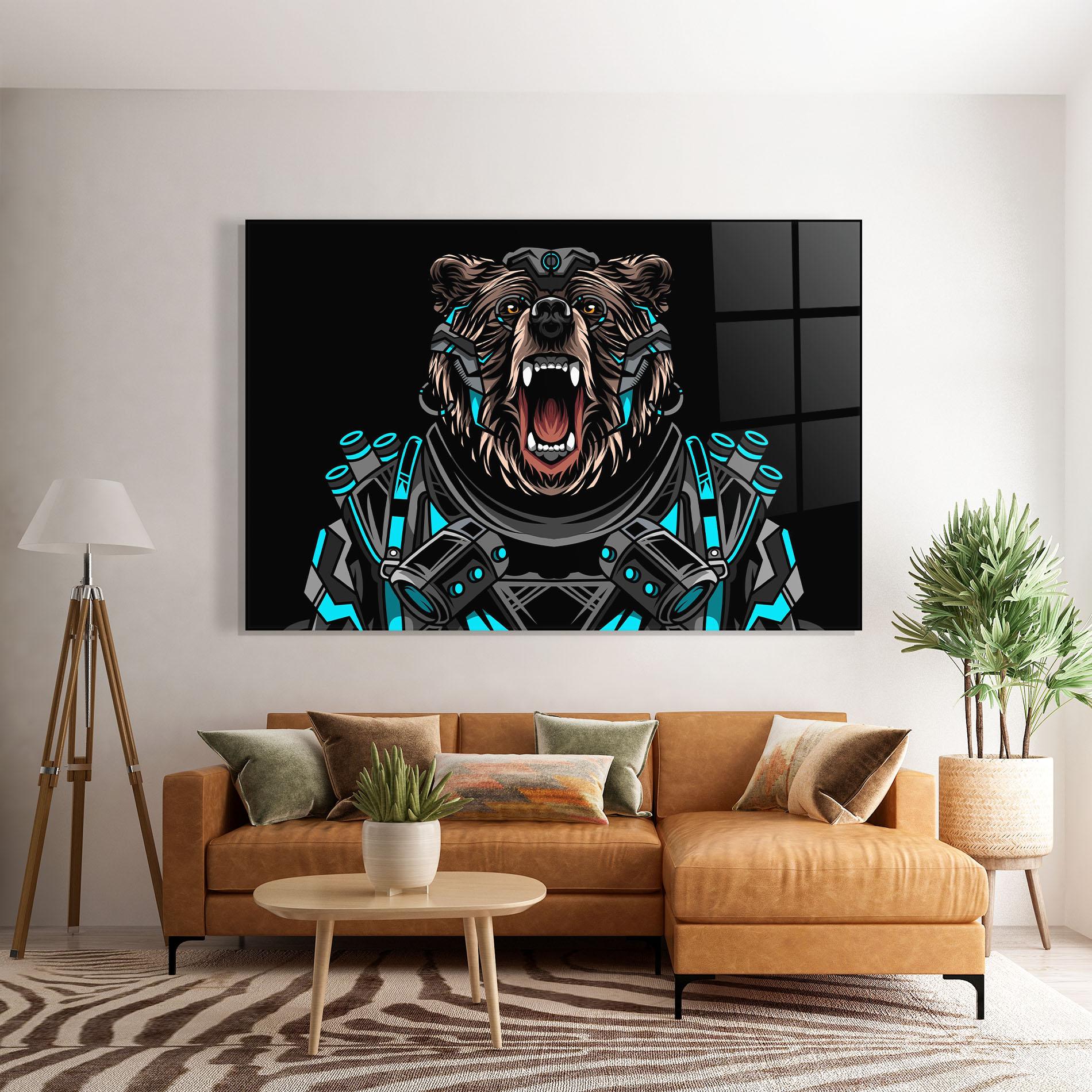 Стъклена картина Black Cyborg Bear mockup 7