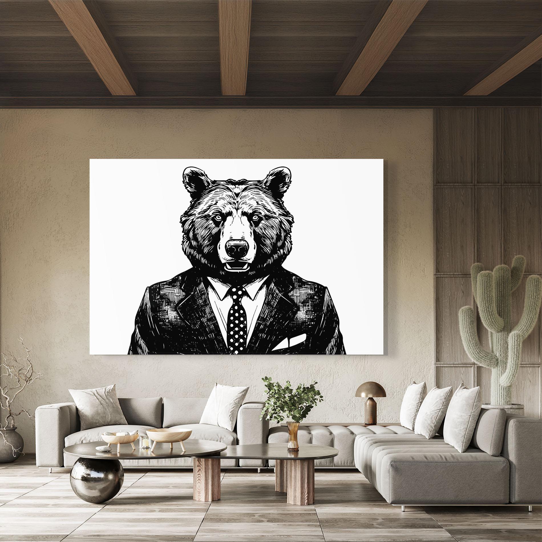 Стъклена картина Bear In Suit mockup 8
