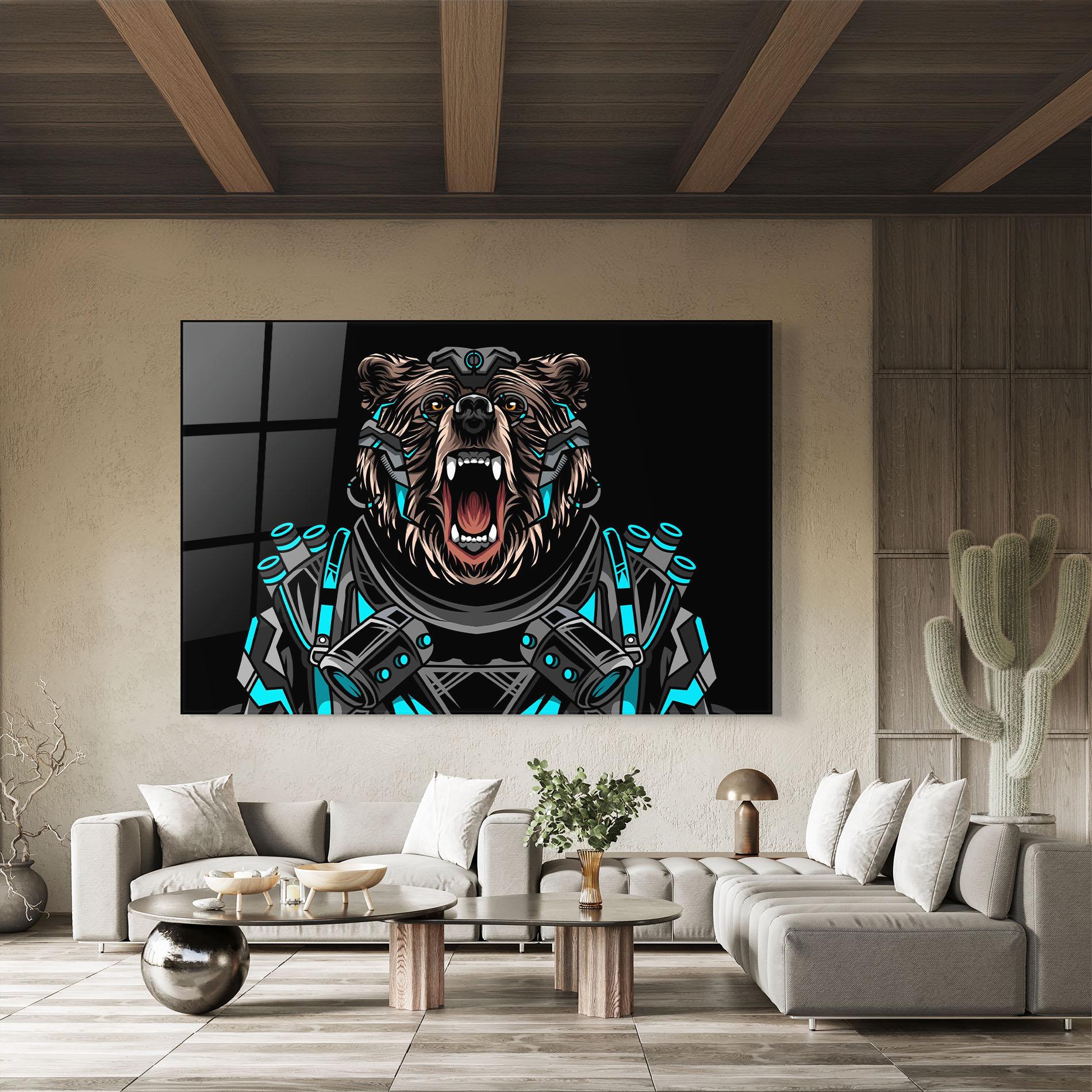 Стъклена картина Black Cyborg Bear mockup 8