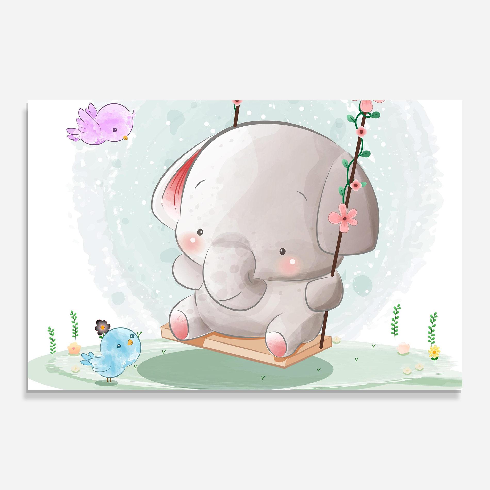 Стъклена картина Bird Baby Elephant mockup 0