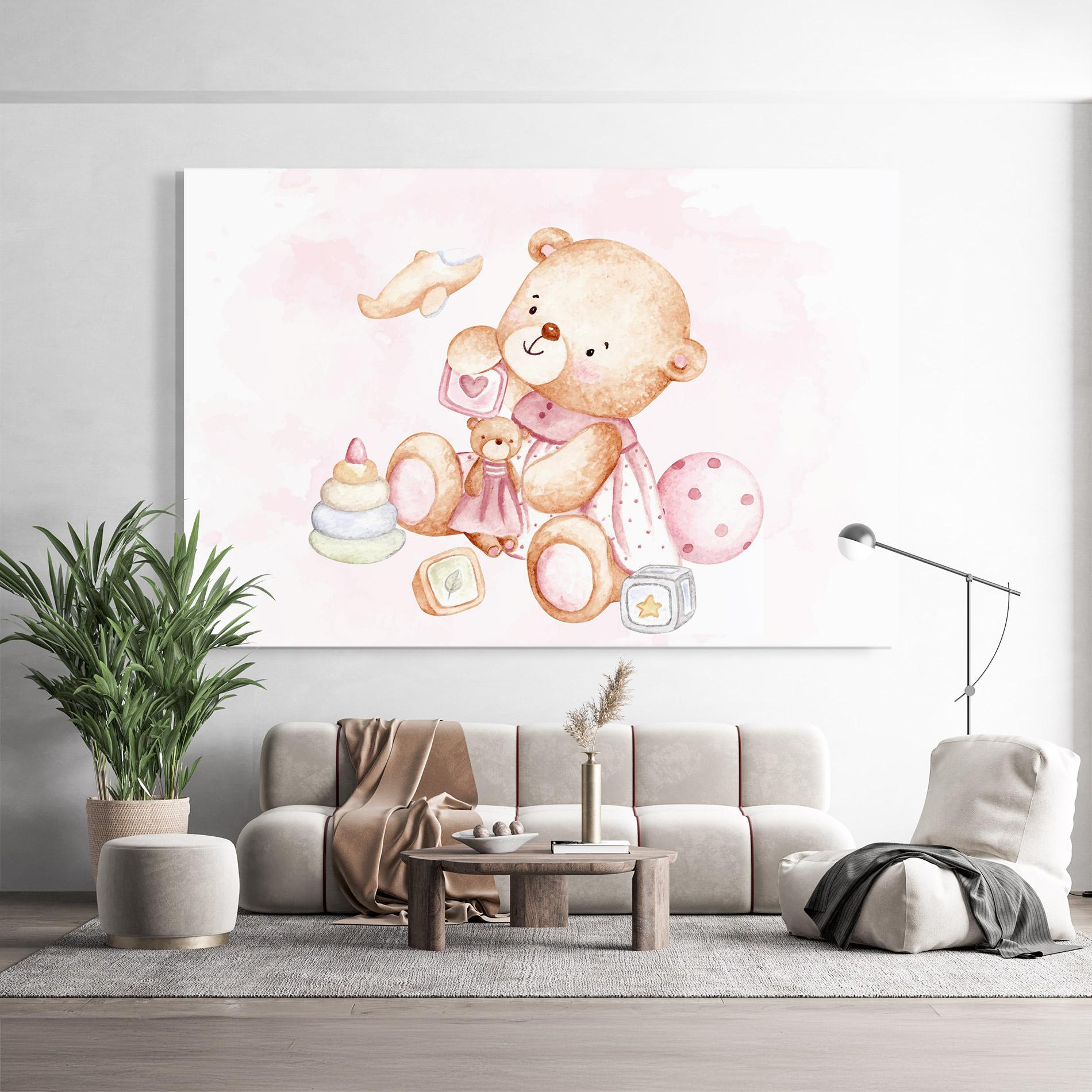 Стъклена картина Bear With Toys mockup 9