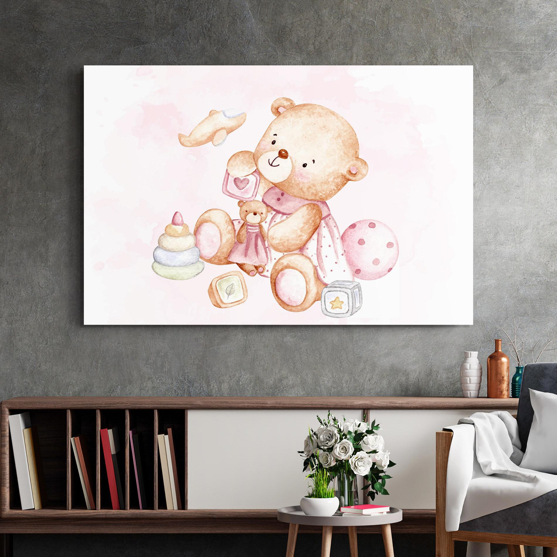 Стъклена картина Bear With Toys mockup 2