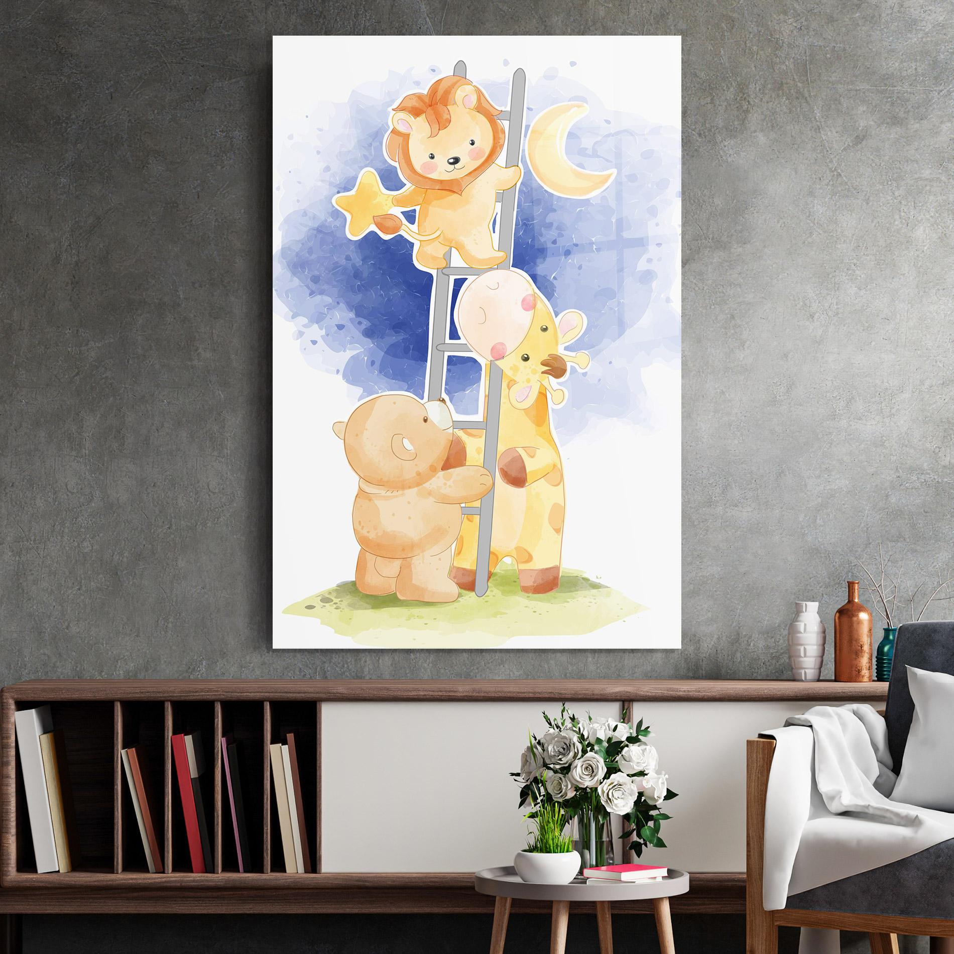 Стъклена картина Lion Moon mockup 2