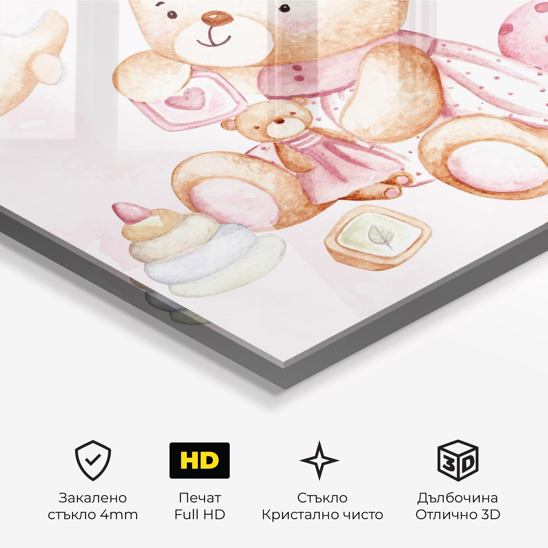 Стъклена картина Bear With Toys mockup 3