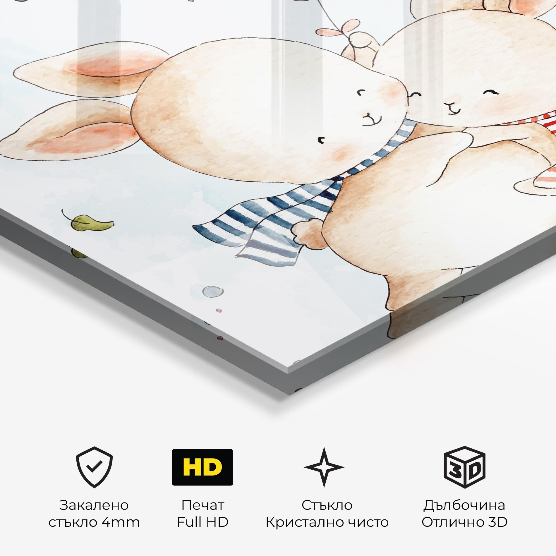 Стъклена картина Cute Couple Rabbit mockup 3