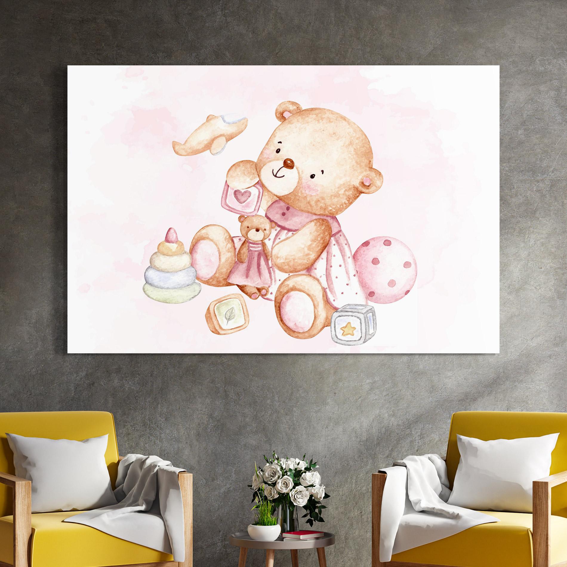 Стъклена картина Bear With Toys mockup 4