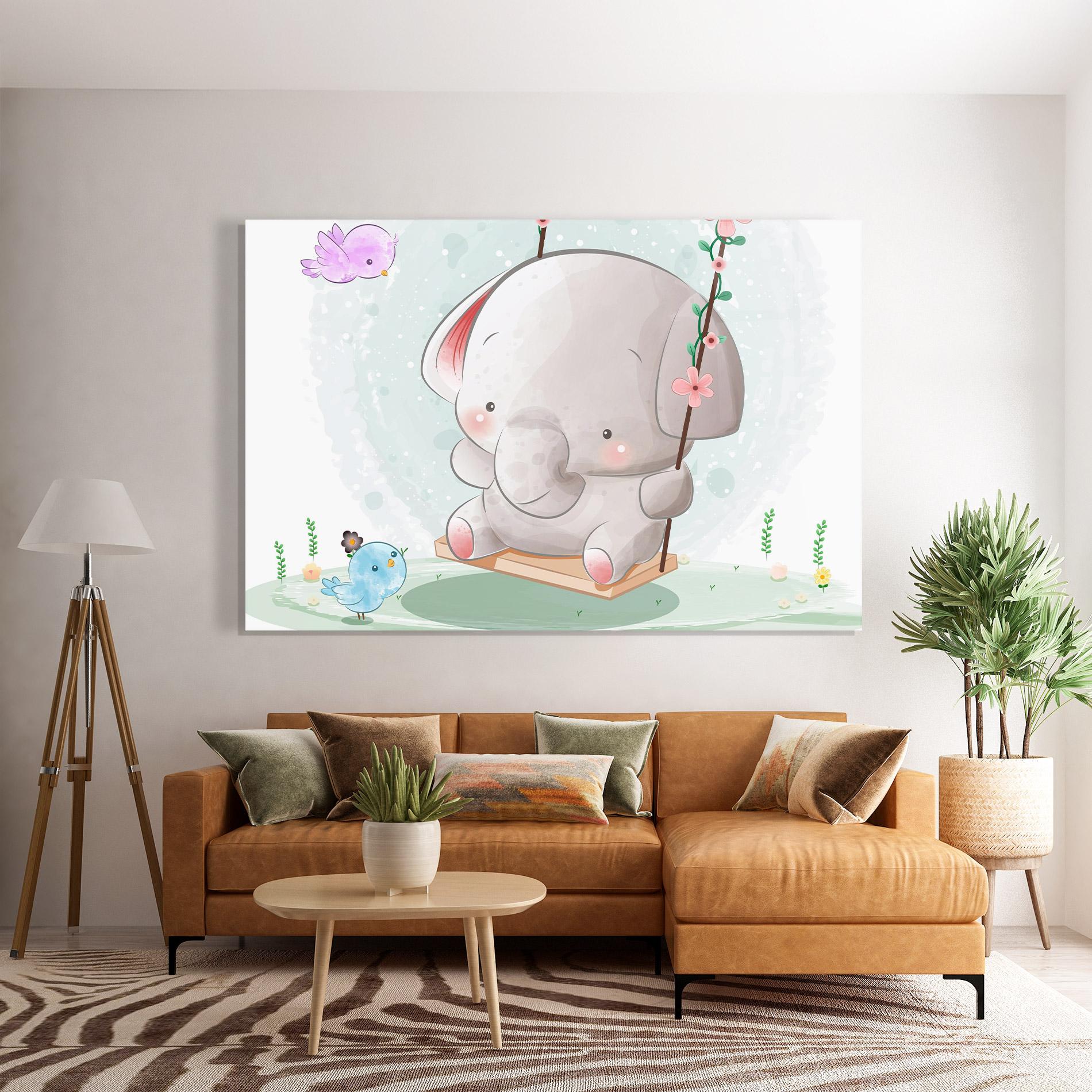 Стъклена картина Bird Baby Elephant mockup 7
