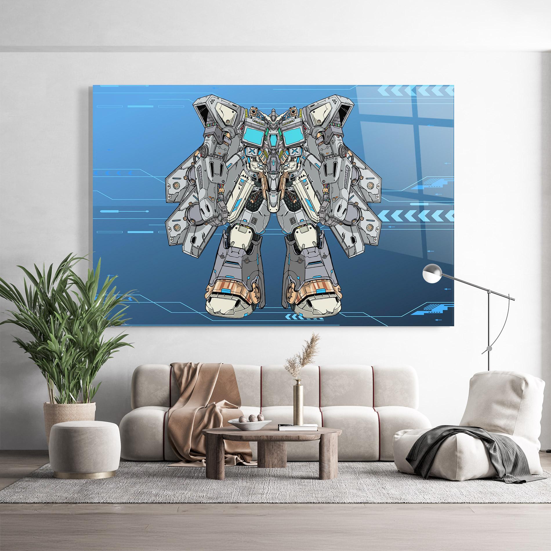 Стъклена картина Blue Grey Robot mockup 9