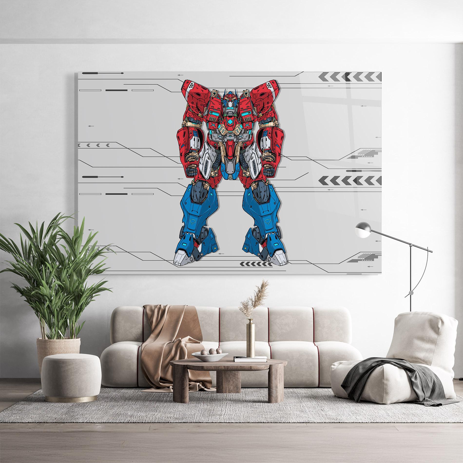 Стъклена картина Blue Red Robot mockup 9
