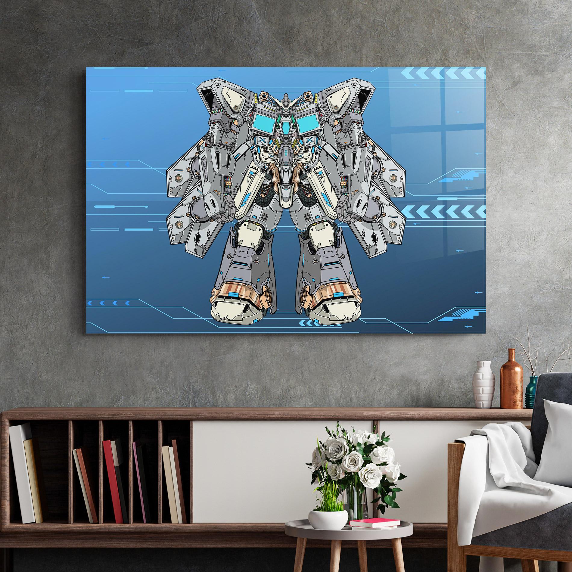 Стъклена картина Blue Grey Robot mockup 2