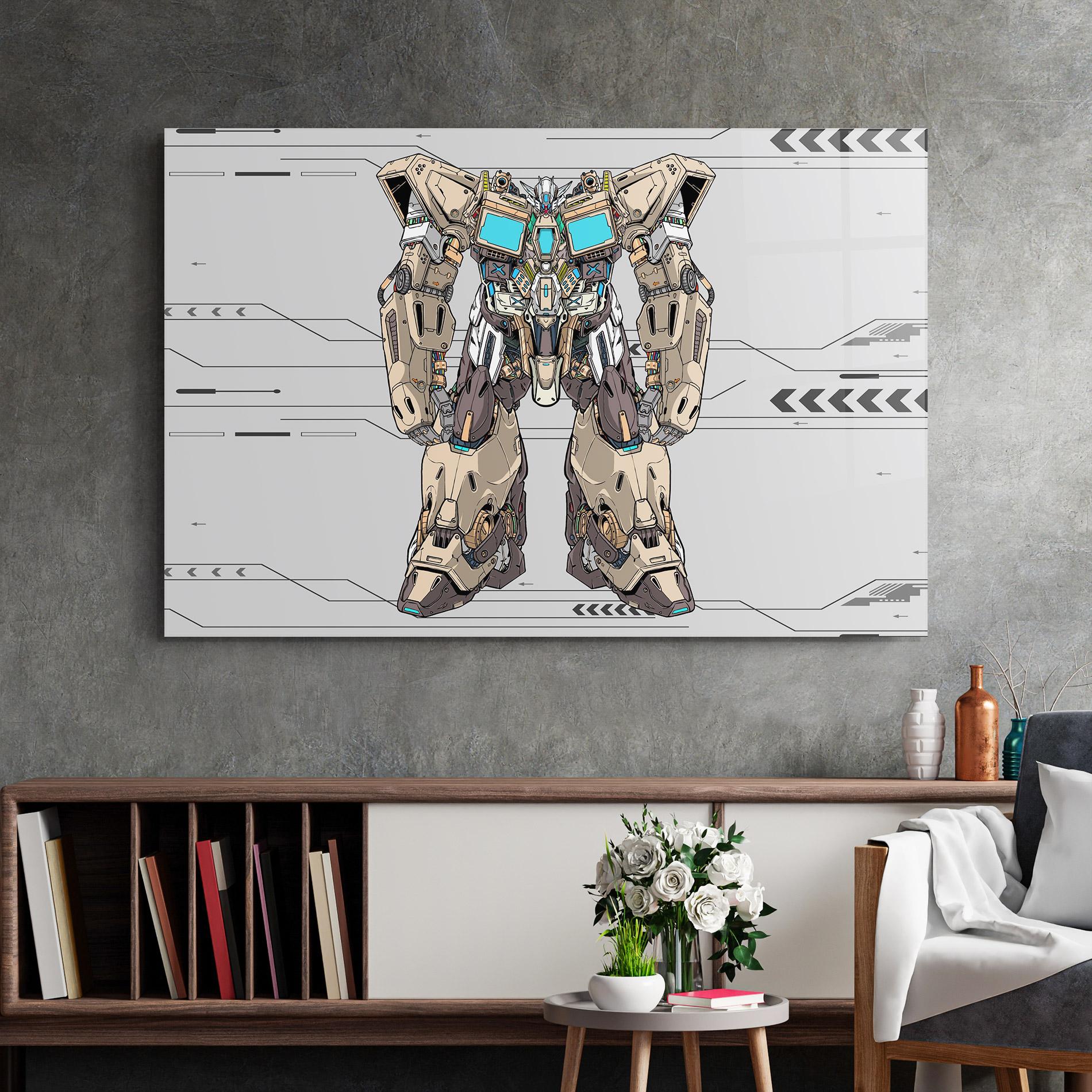 Стъклена картина Cream Blue Robot mockup 2