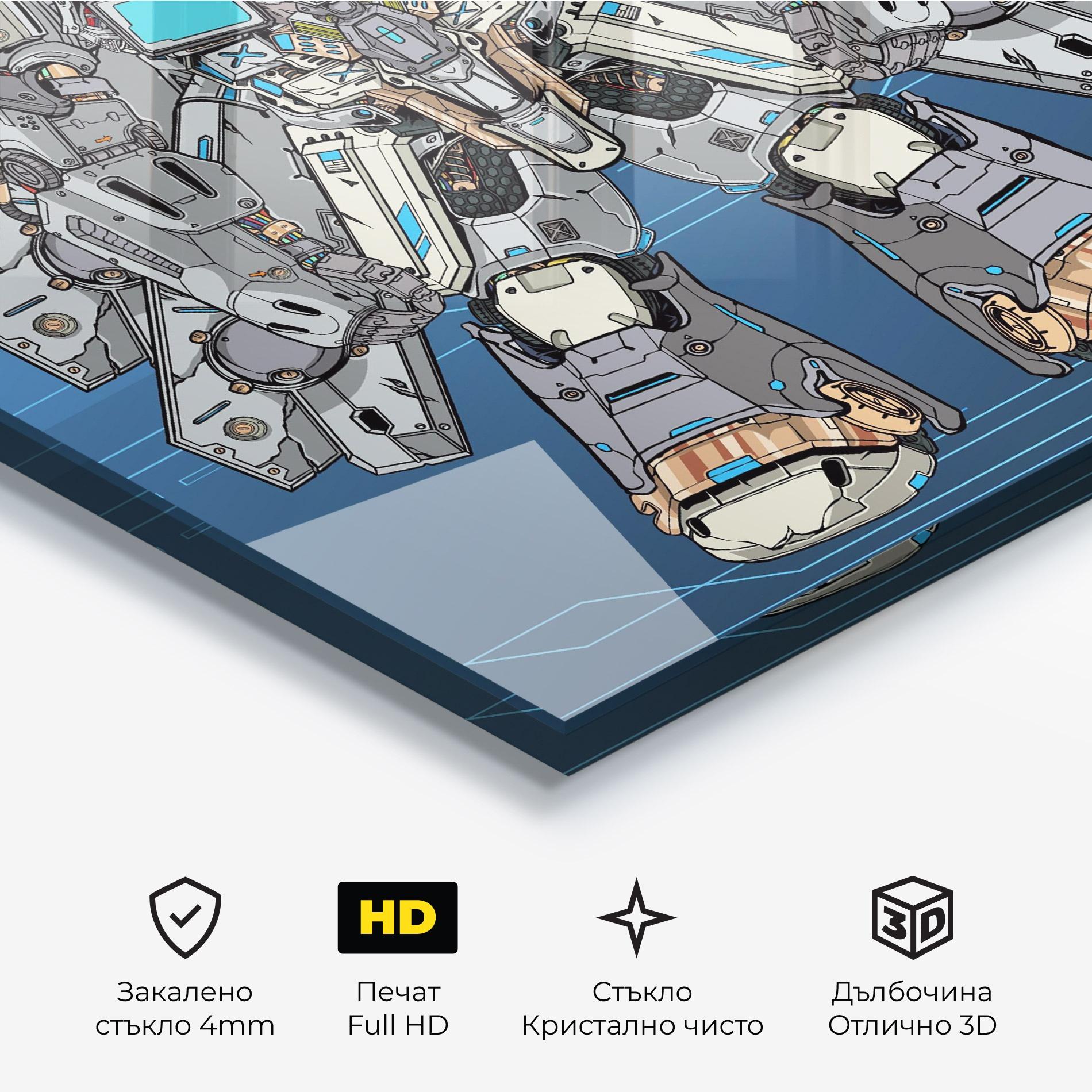 Стъклена картина Blue Grey Robot mockup 3