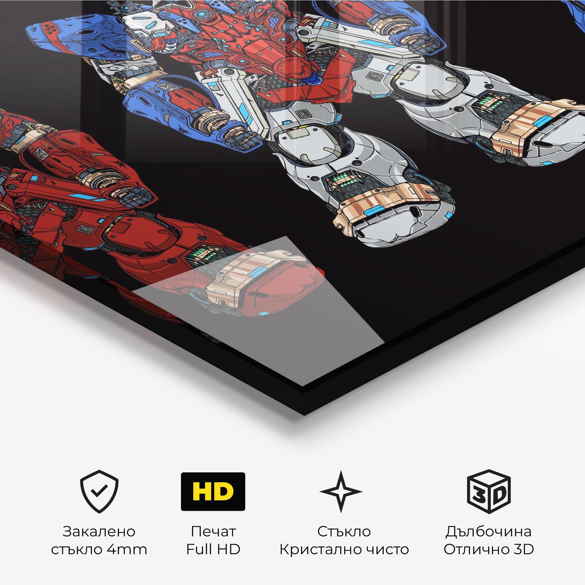 Стъклена картина Blue Red Robots mockup 3