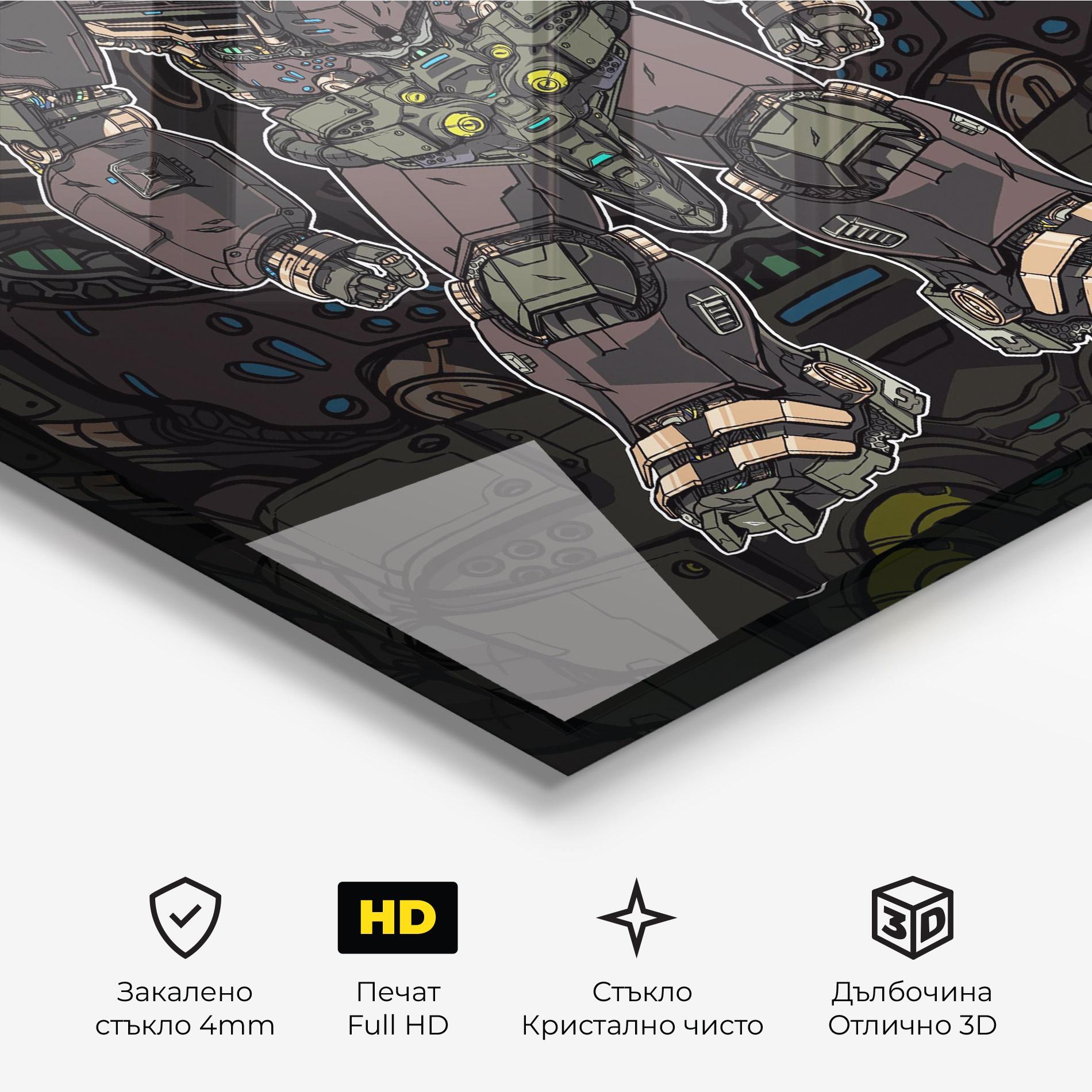 Стъклена картина Brown Grey Robot mockup 3