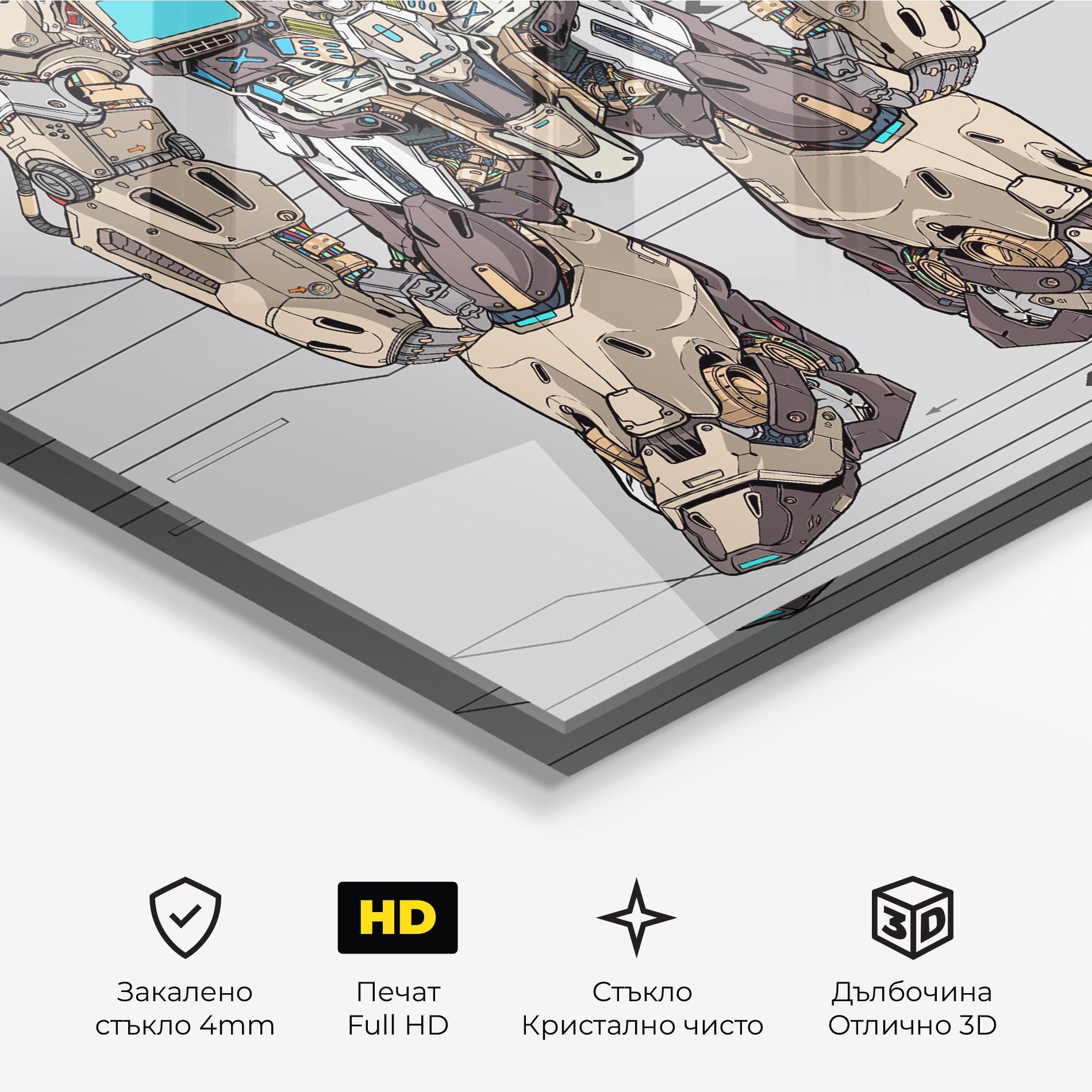 Стъклена картина Cream Blue Robot mockup 3