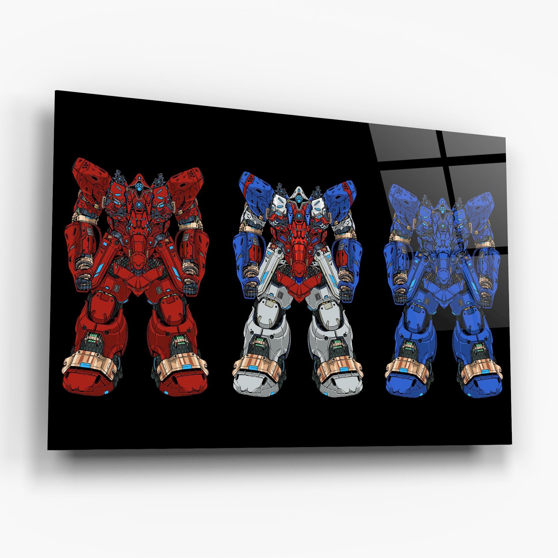 Стъклена картина Blue Red Robots mockup 6