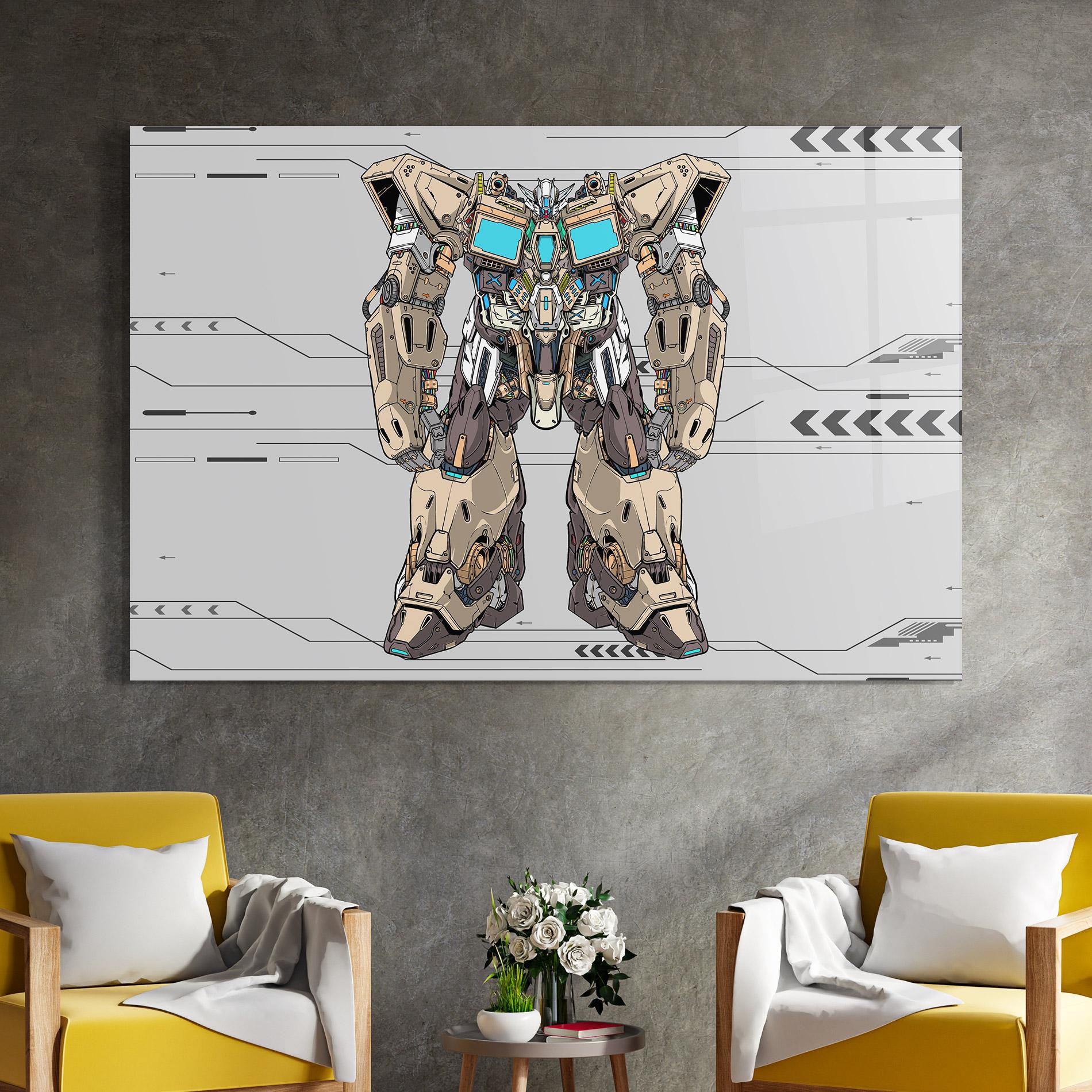 Стъклена картина Cream Blue Robot mockup 4