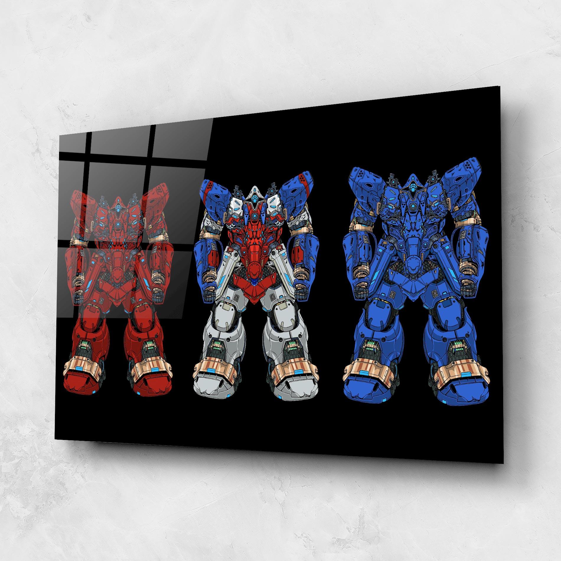 Стъклена картина Blue Red Robots mockup 1