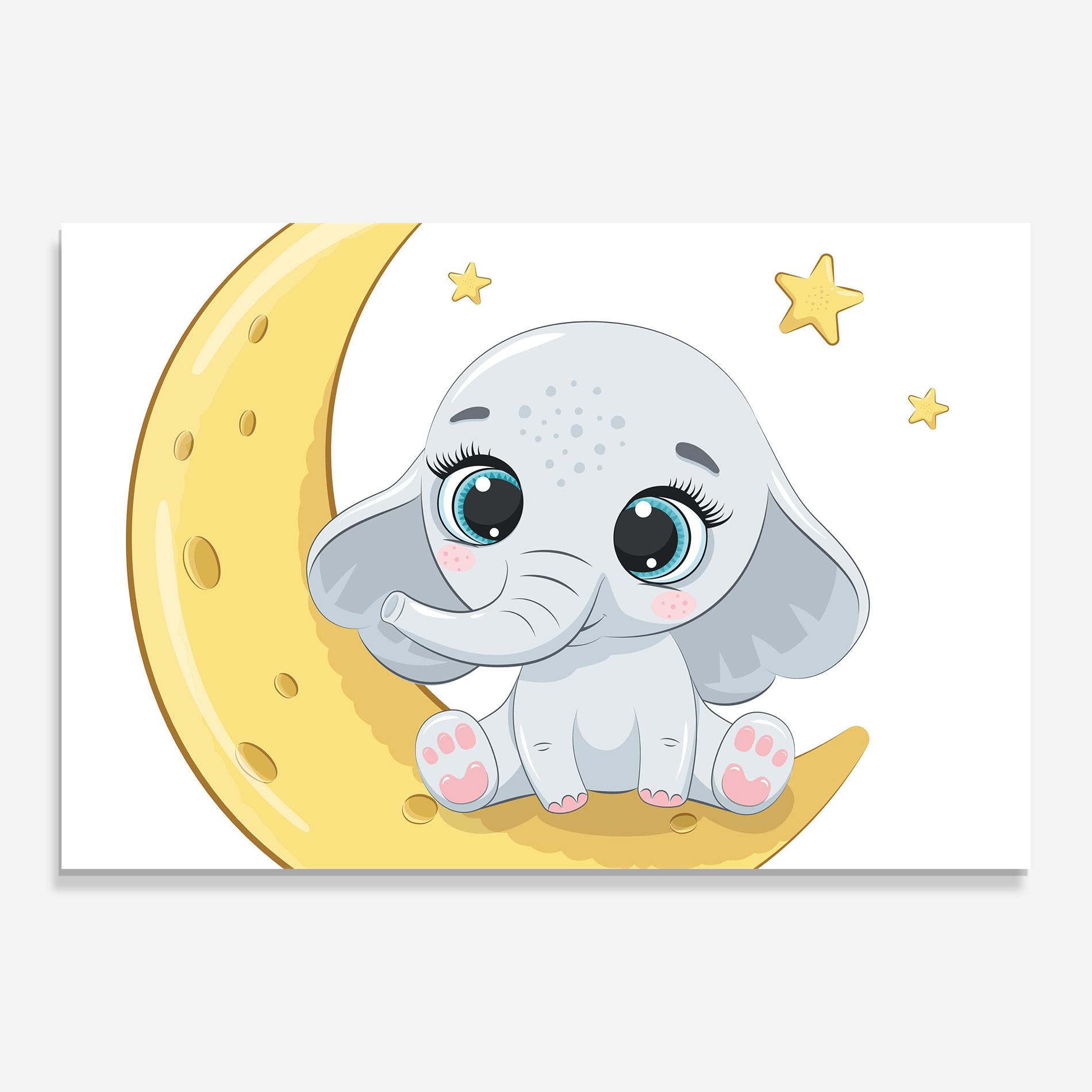 Стъклена картина Cute Elephant Moon mockup 0