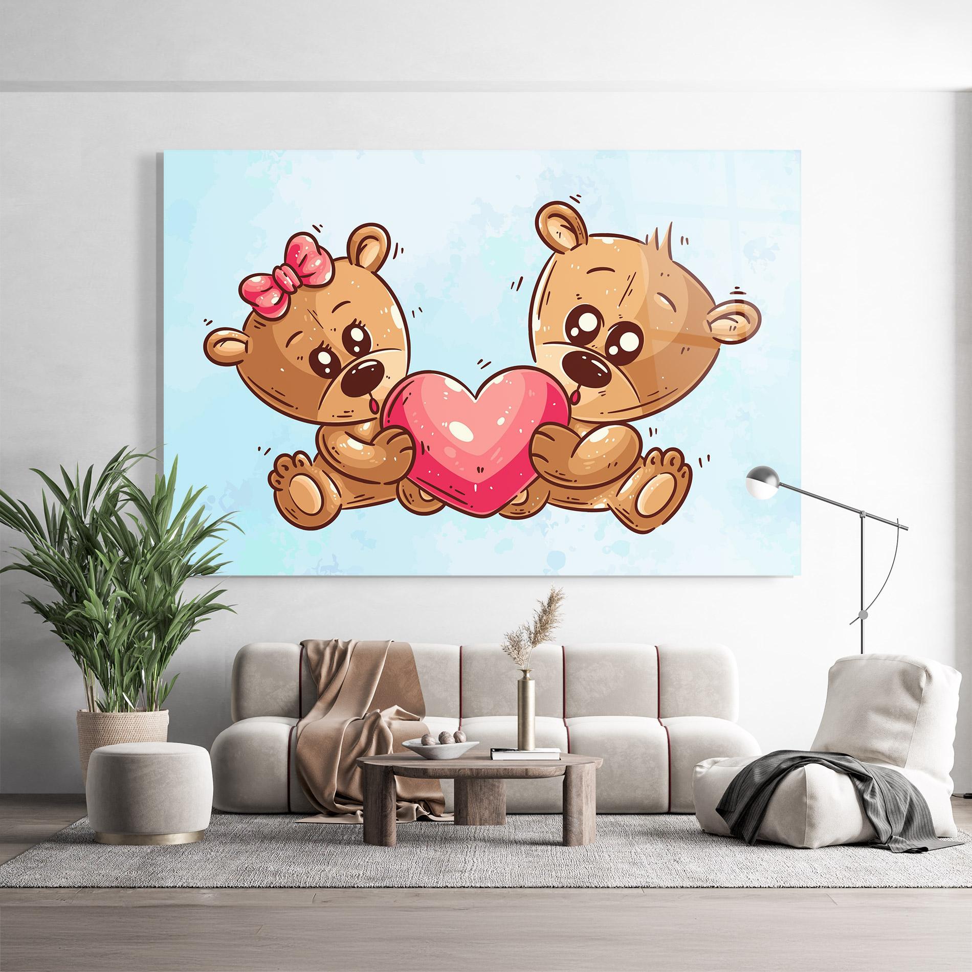 Стъклена картина Bear Holding Heart mockup 9
