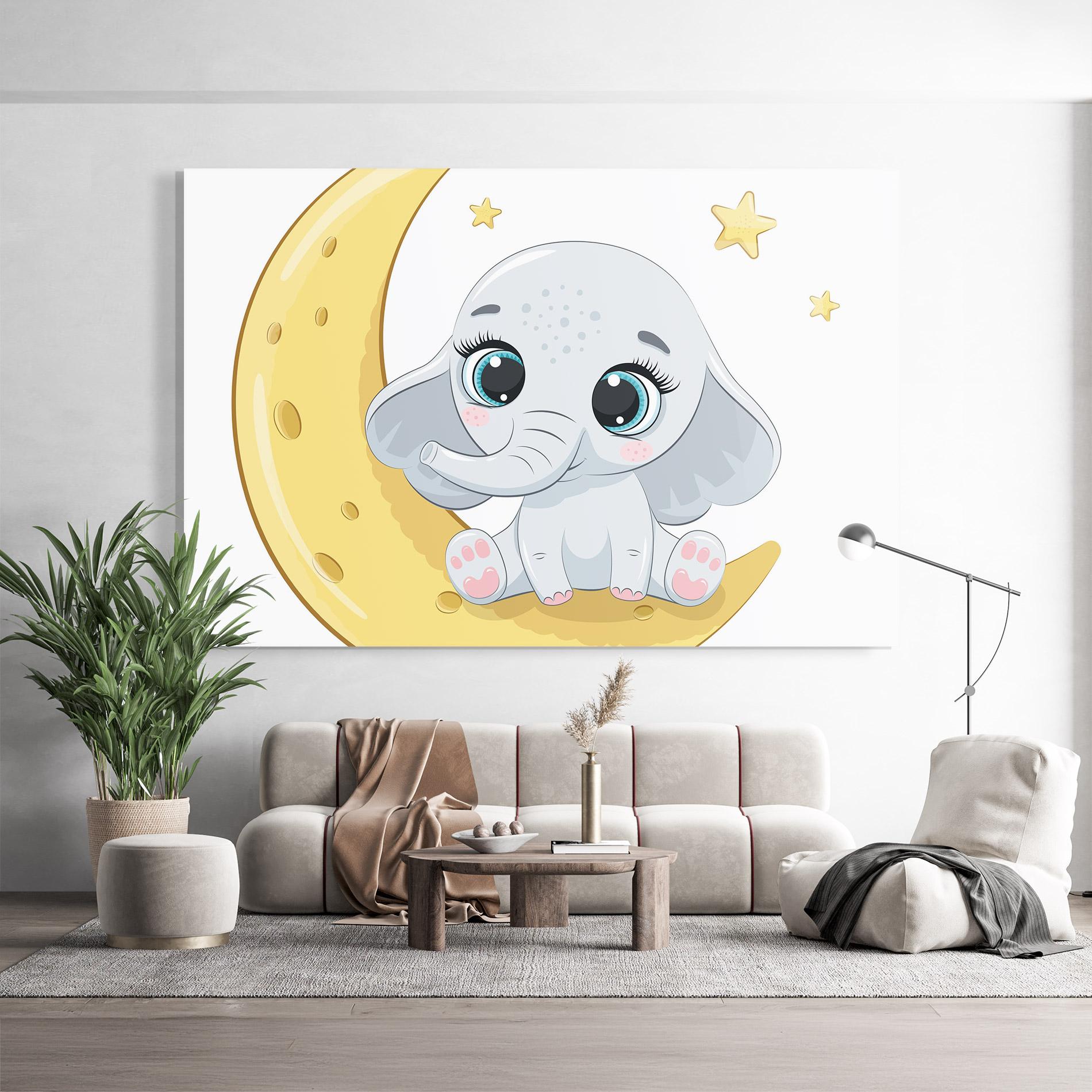 Стъклена картина Cute Elephant Moon mockup 9