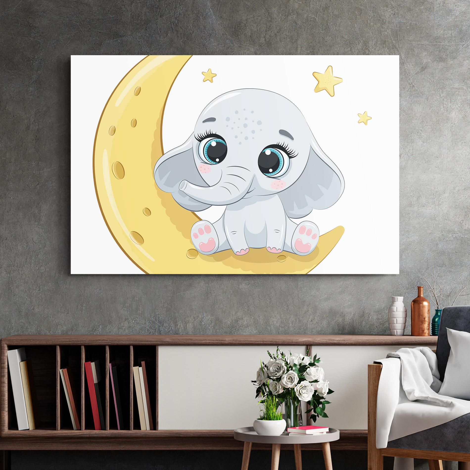 Стъклена картина Cute Elephant Moon mockup 2