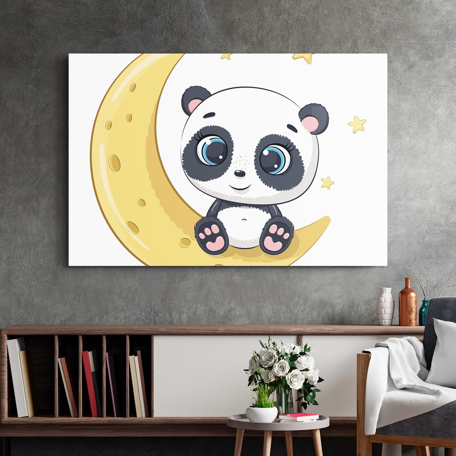 Стъклена картина Cute Panda Moon mockup 2