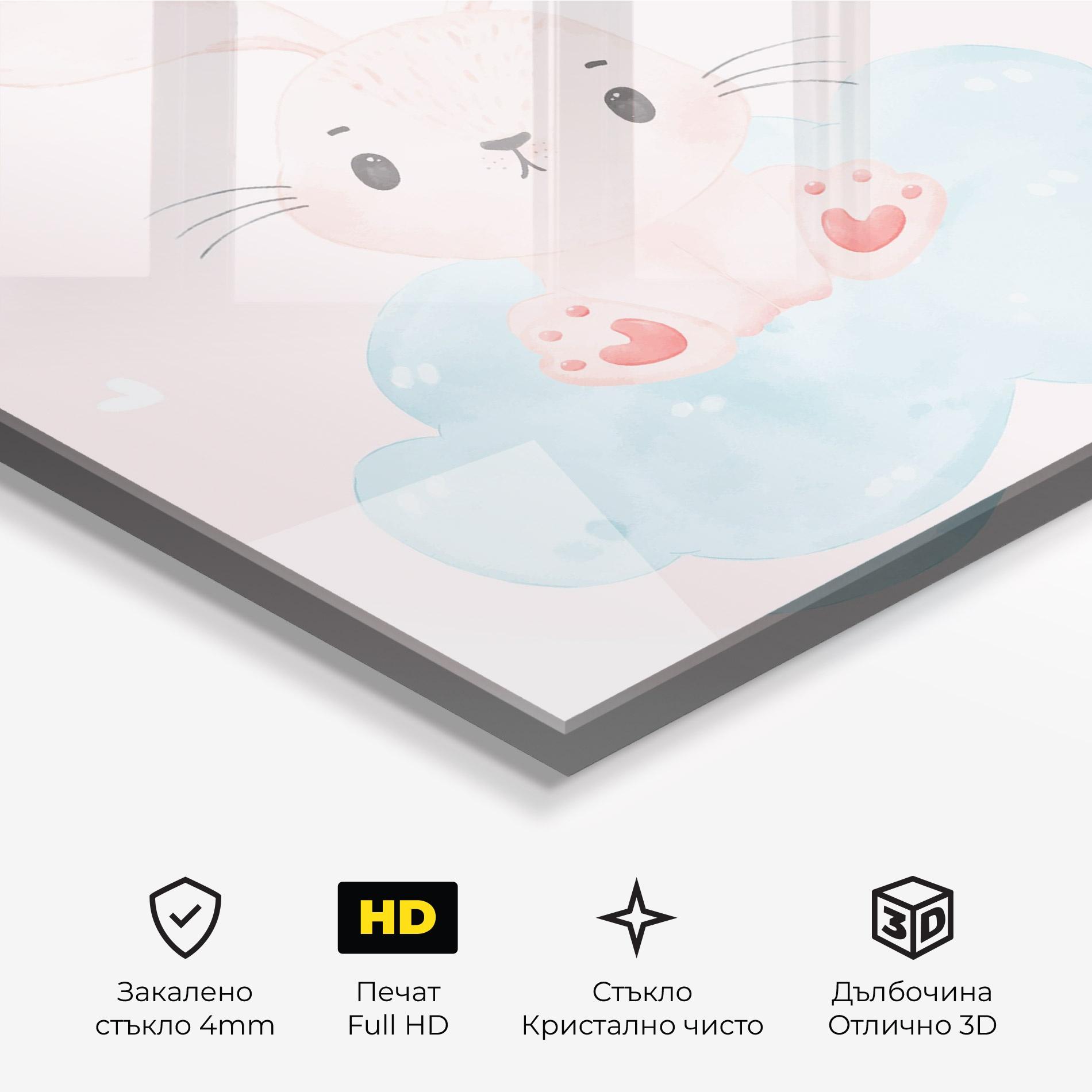 Стъклена картина Cloud Pink Bunny mockup 3