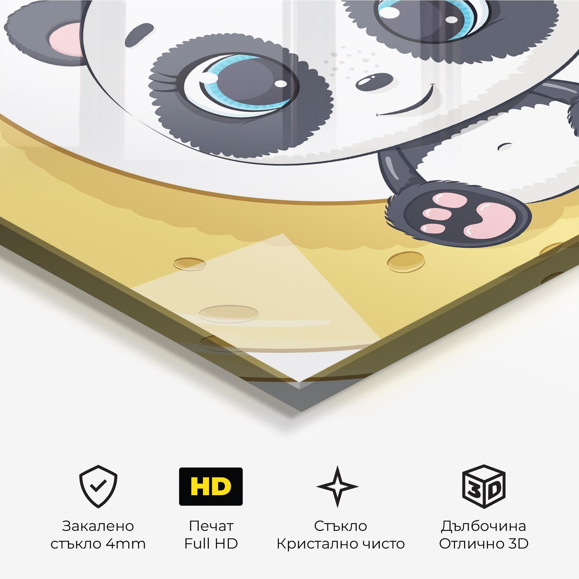 Стъклена картина Cute Panda Moon mockup 3