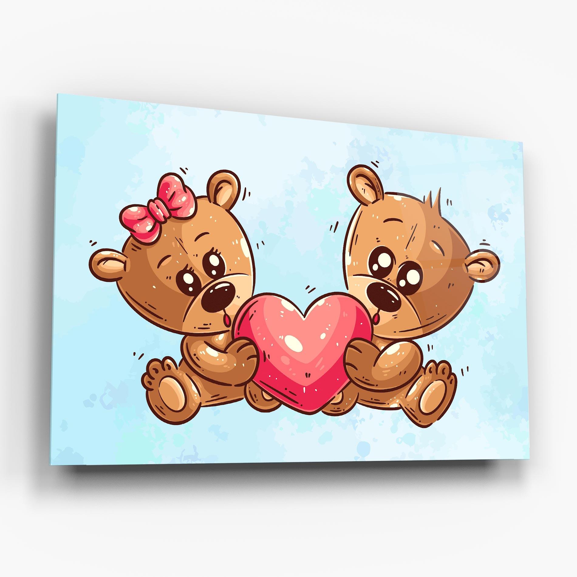 Стъклена картина Bear Holding Heart mockup 6