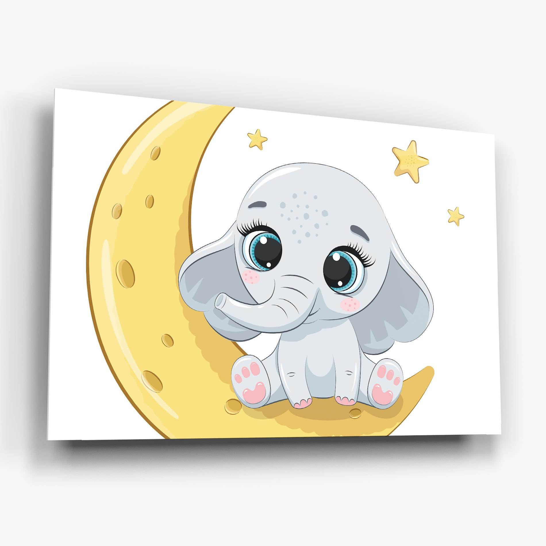 Стъклена картина Cute Elephant Moon mockup 6