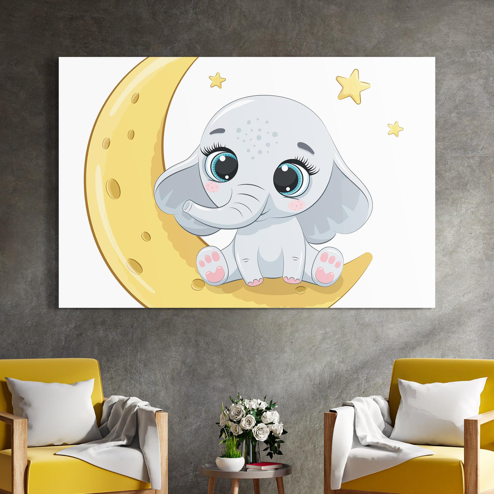 Стъклена картина Cute Elephant Moon mockup 4