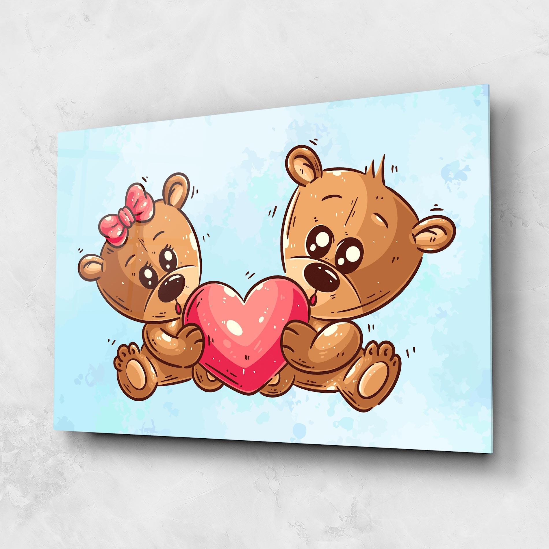 Стъклена картина Bear Holding Heart mockup 1