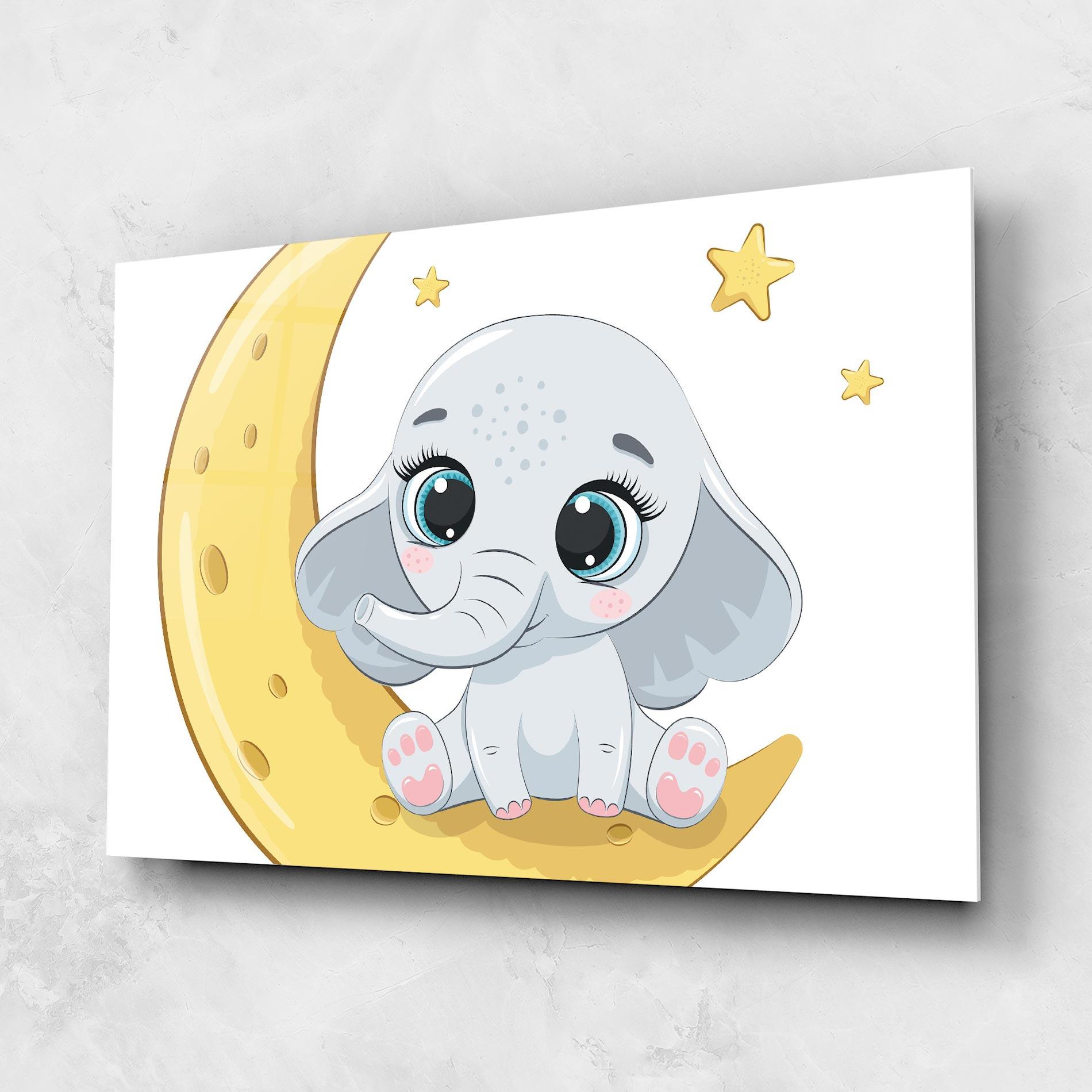 Стъклена картина Cute Elephant Moon mockup 1