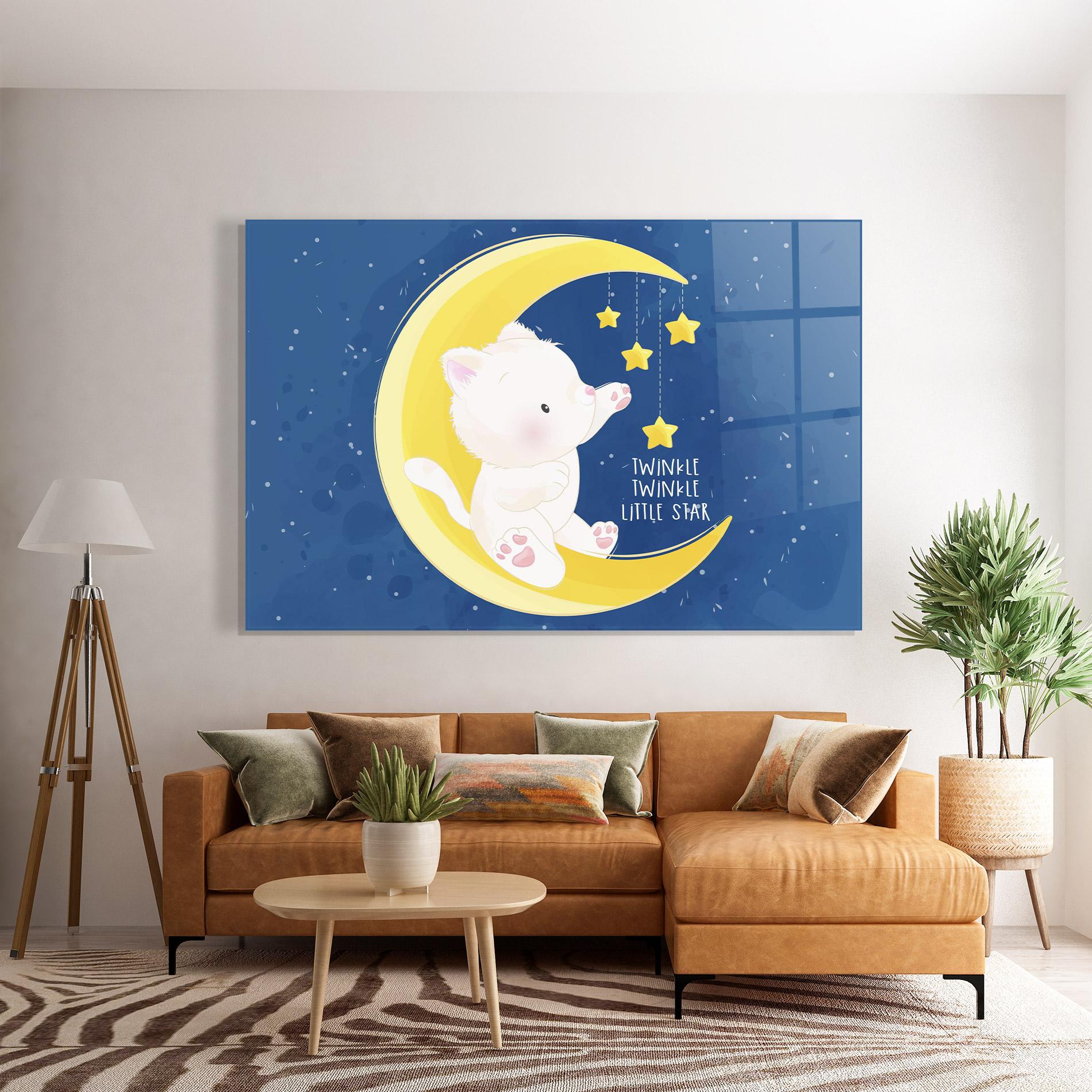 Стъклена картина Cat Moon Star mockup 7