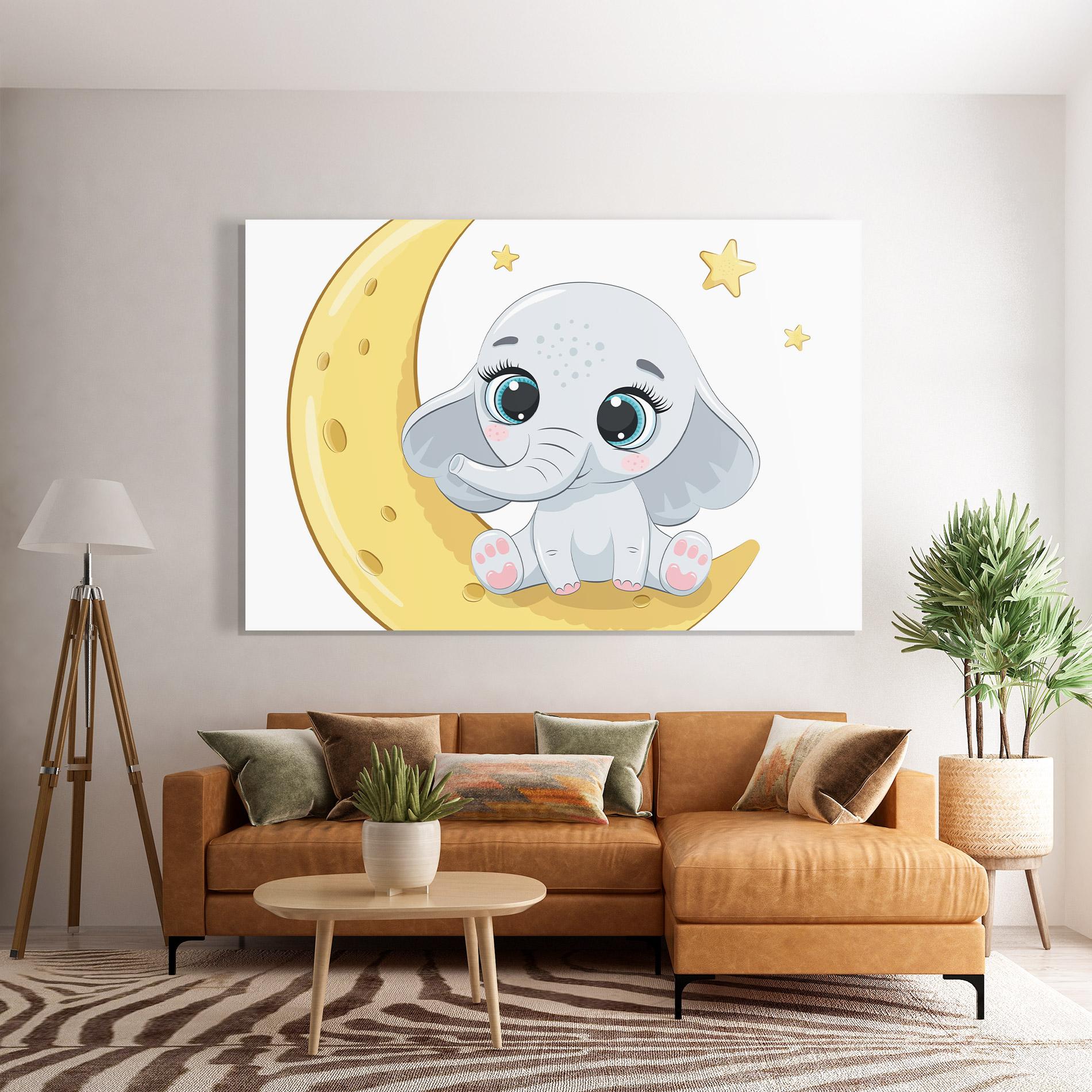 Стъклена картина Cute Elephant Moon mockup 7