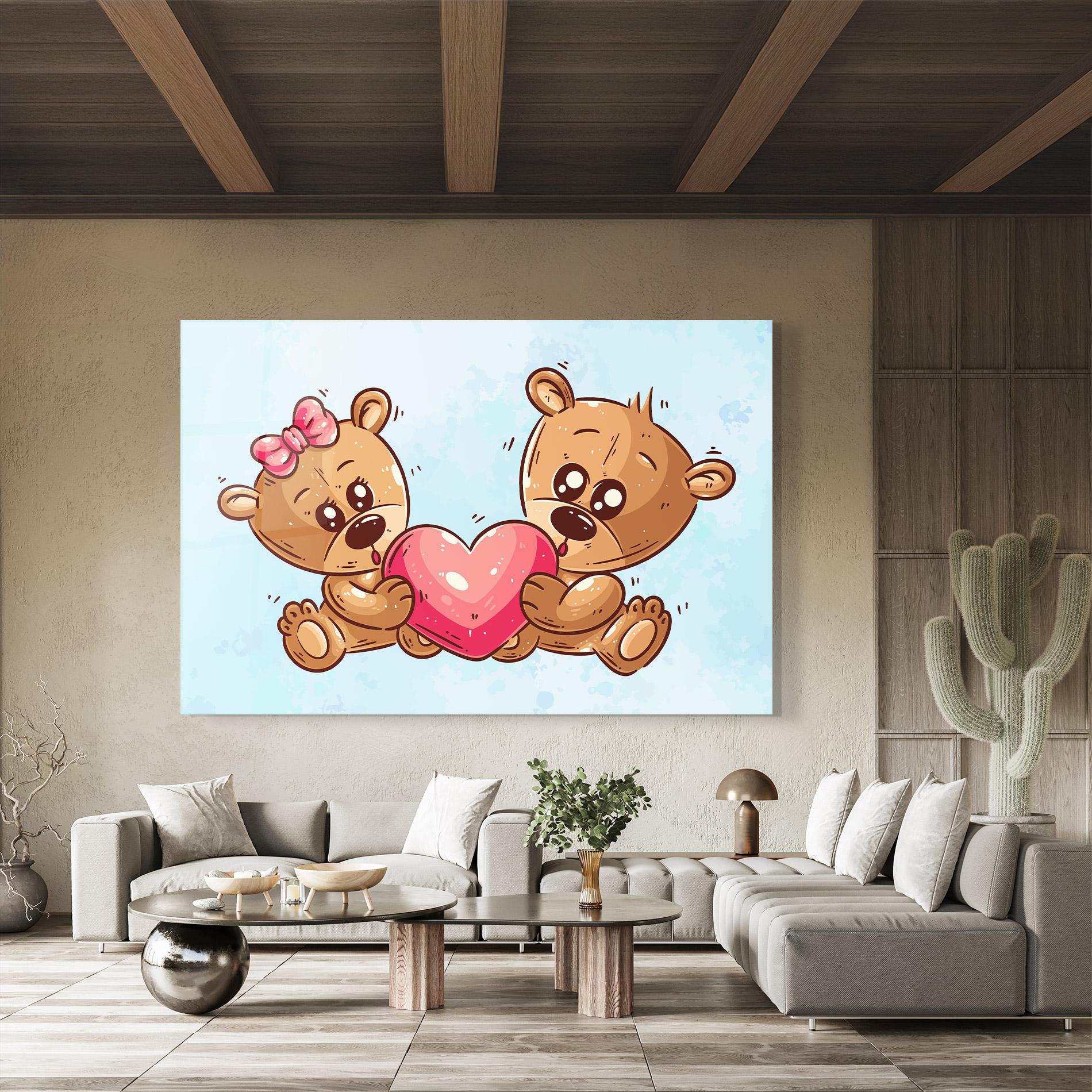 Стъклена картина Bear Holding Heart mockup 8