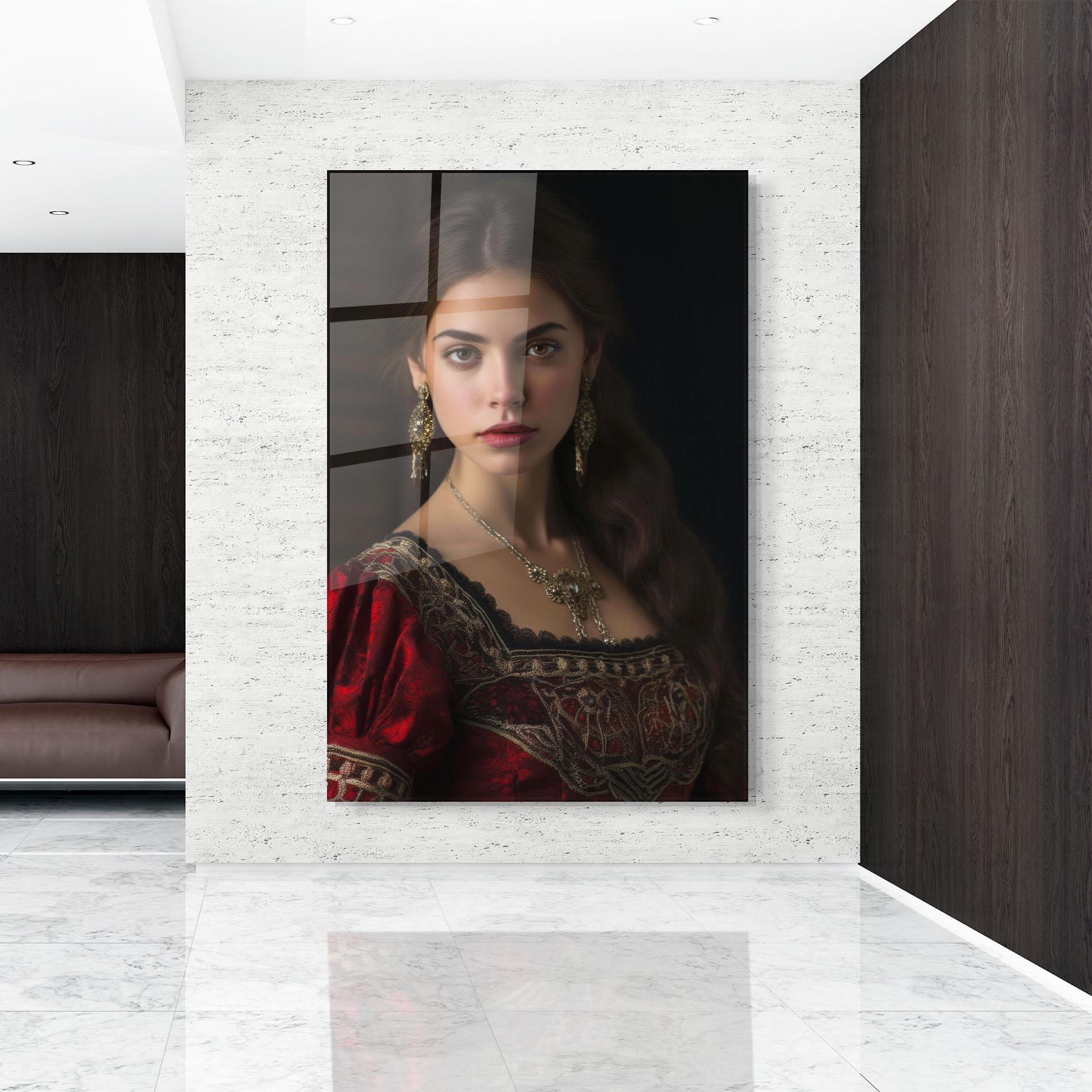 Стъклена картина Gold Jewelry Red Dress mockup 9