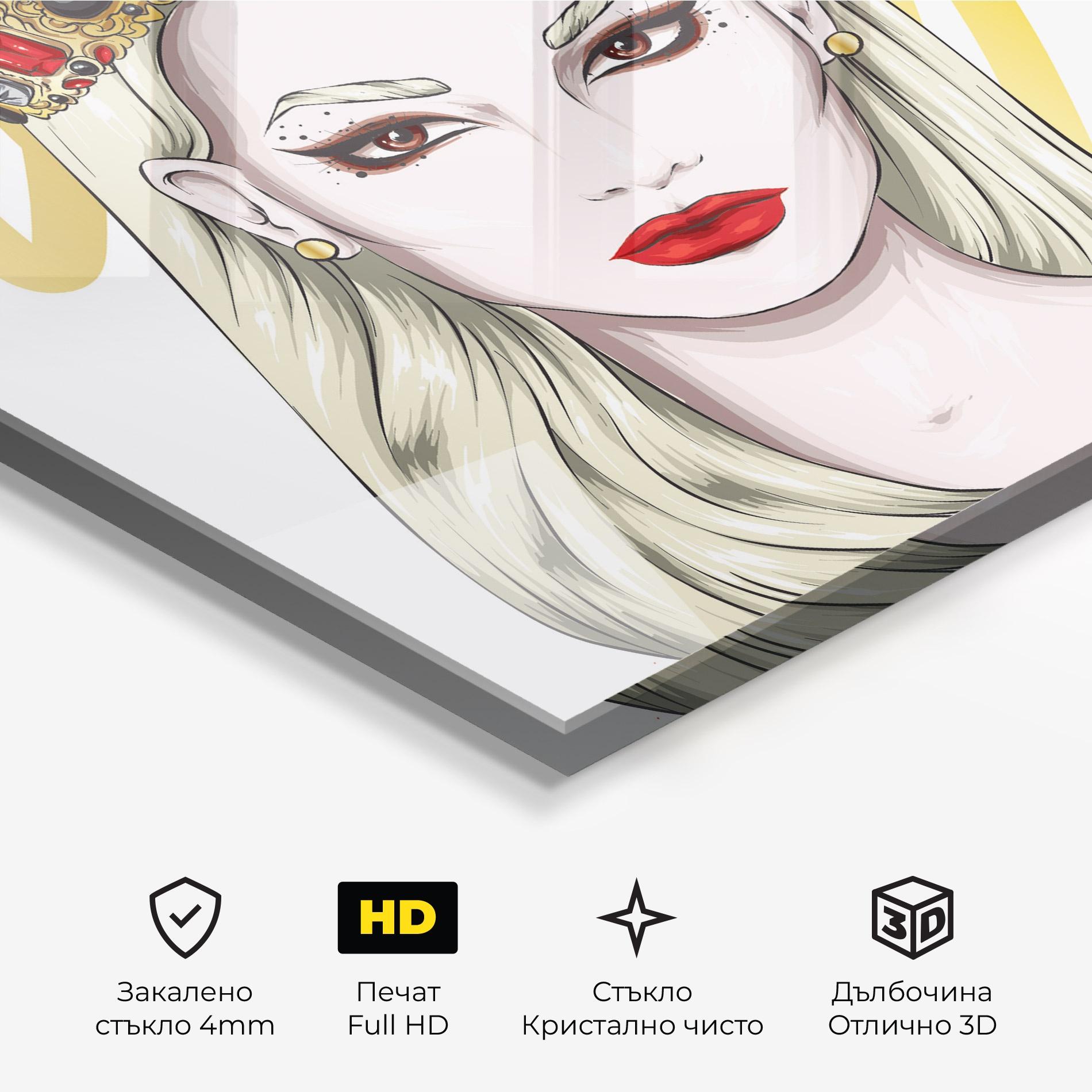 Стъклена картина Gold Crown Woman mockup 3