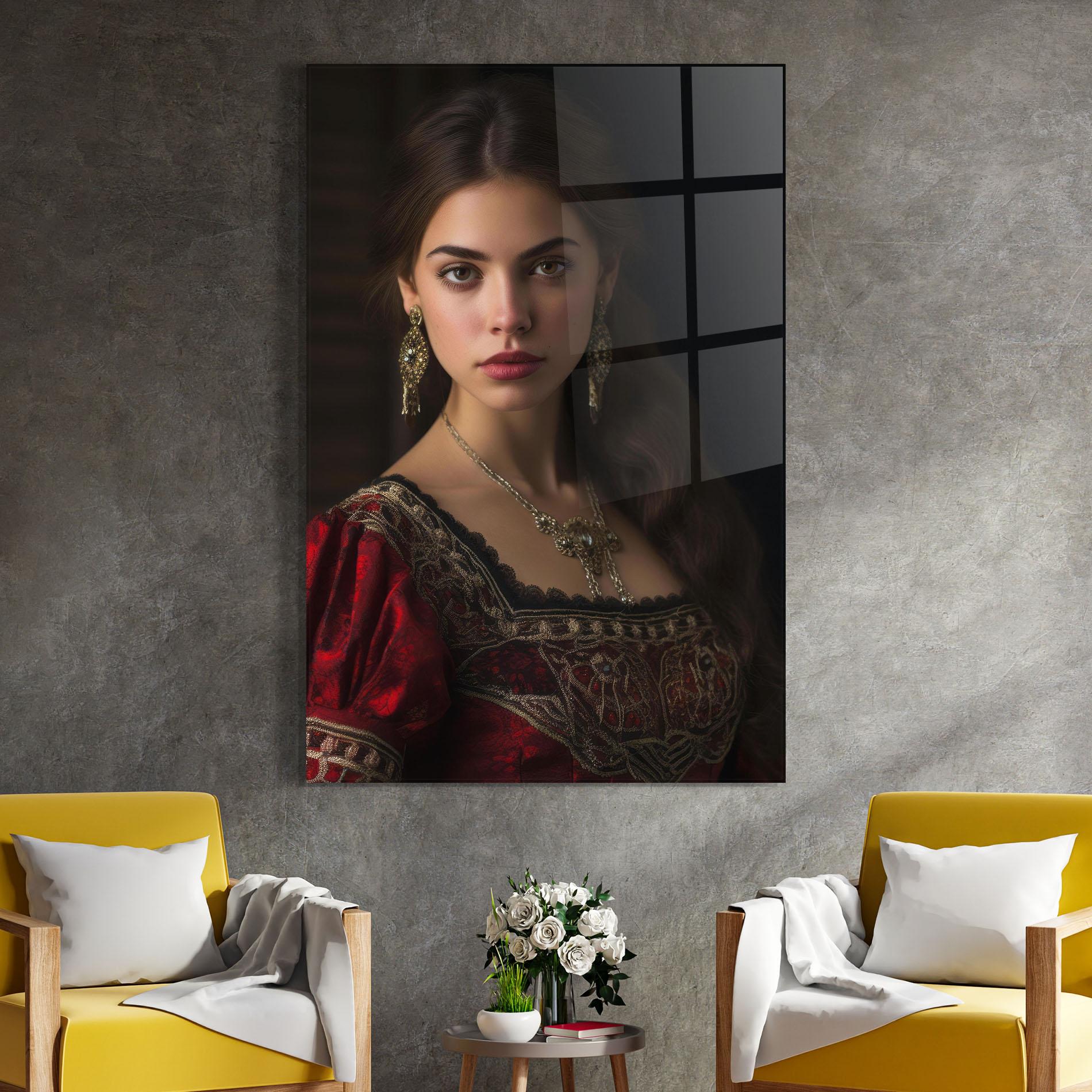 Стъклена картина Gold Jewelry Red Dress mockup 4