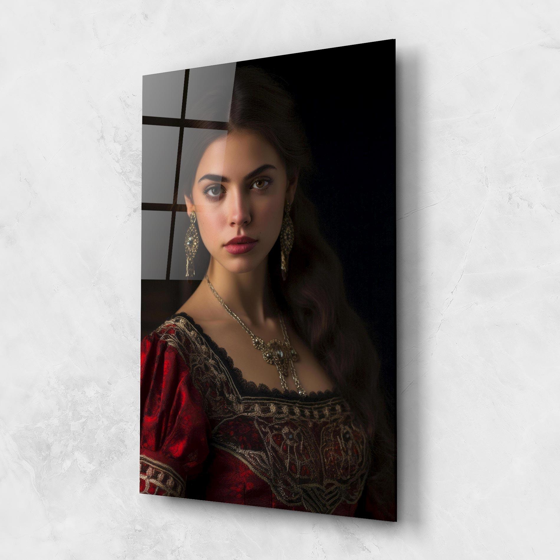 Стъклена картина Gold Jewelry Red Dress mockup 1