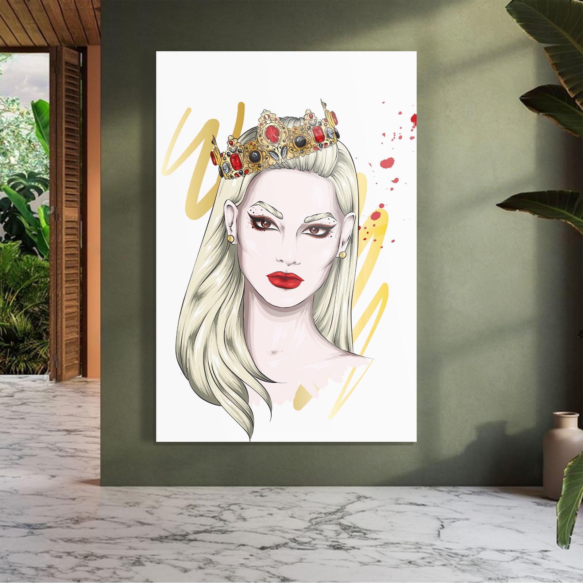 Стъклена картина Gold Crown Woman mockup 7