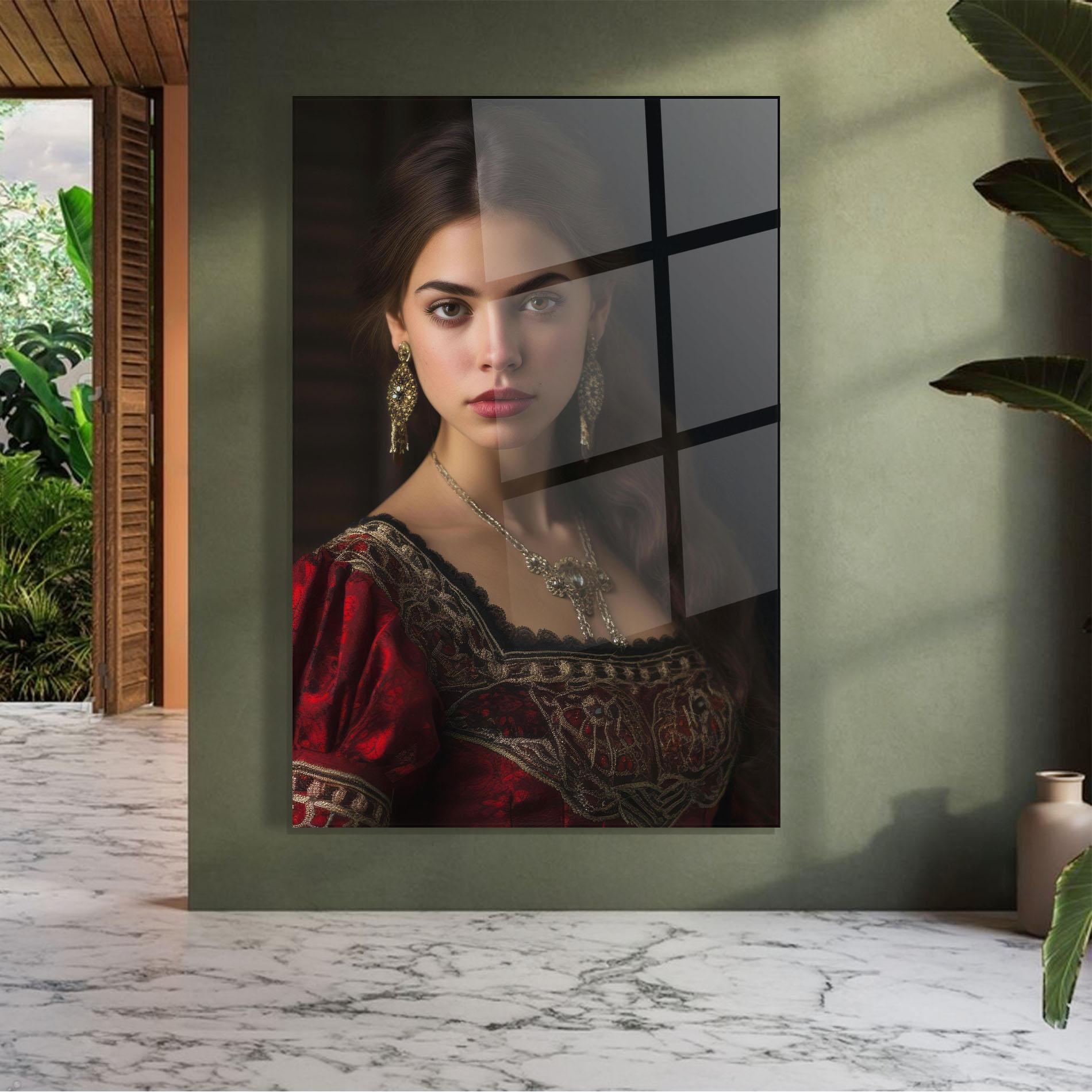 Стъклена картина Gold Jewelry Red Dress mockup 7