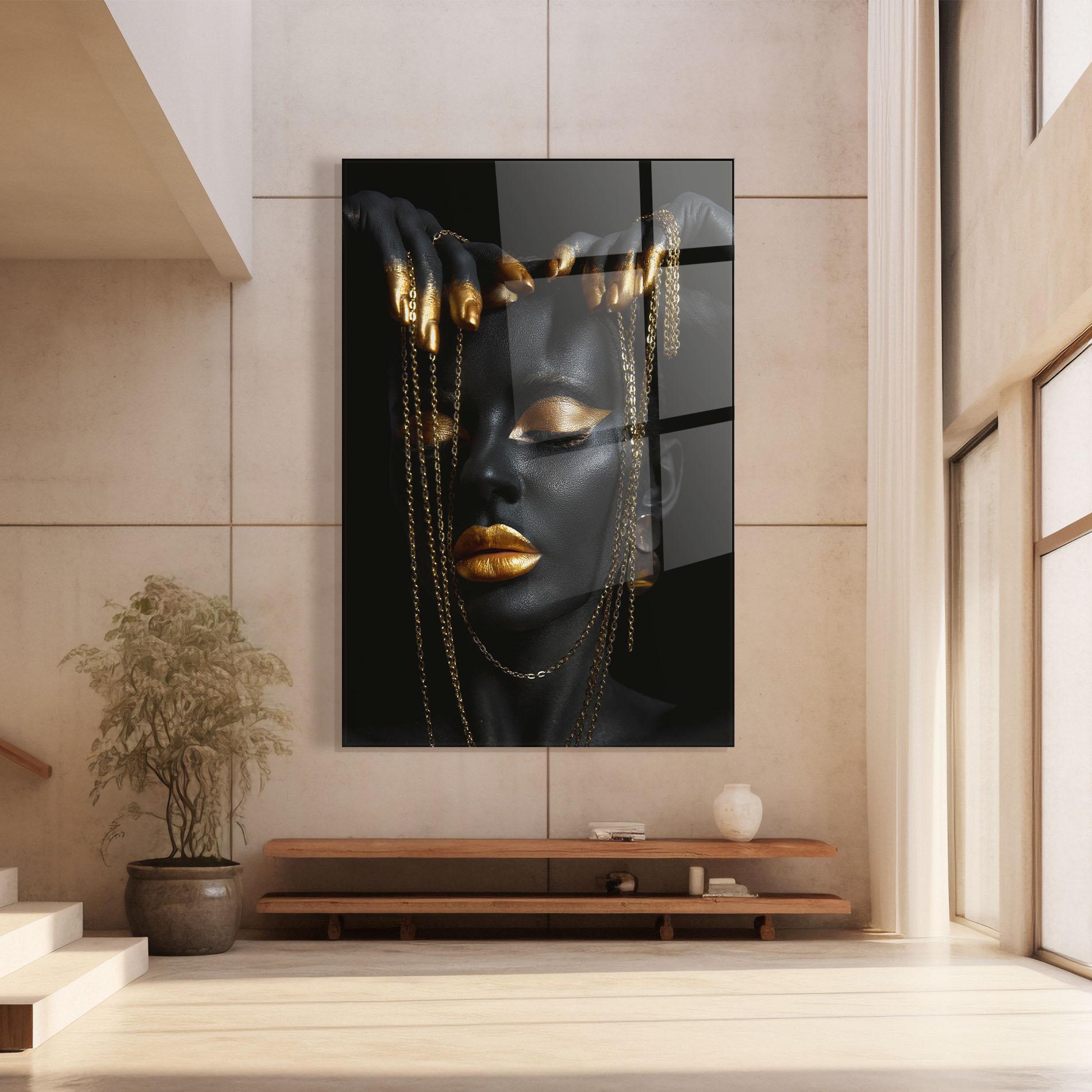 Стъклена картина Black Gold Chain Makeup mockup 8