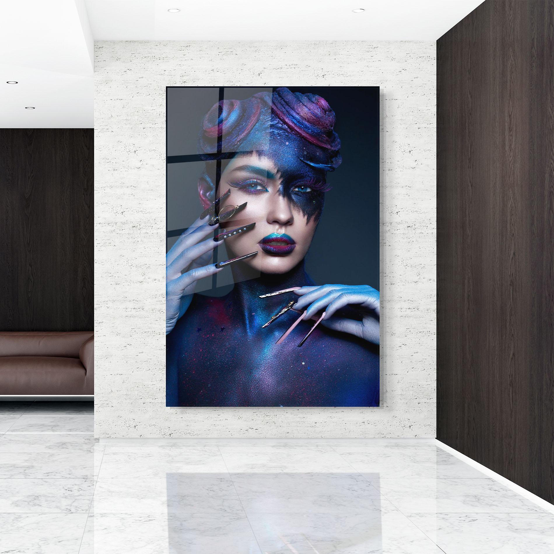 Стъклена картина Galaxy Hair Girl mockup 9