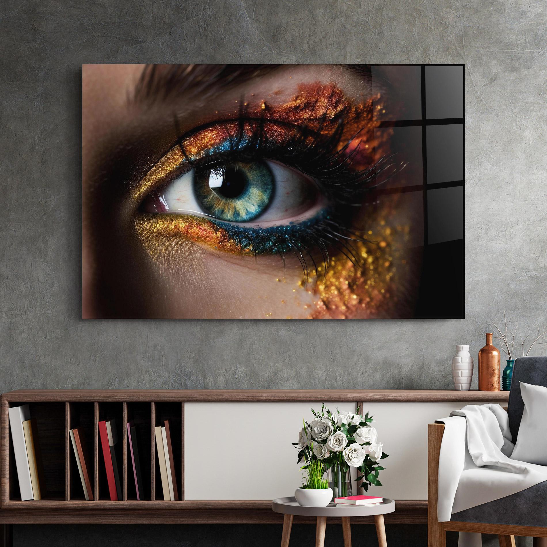 Стъклена картина Blue Green Eye Makeup mockup 2